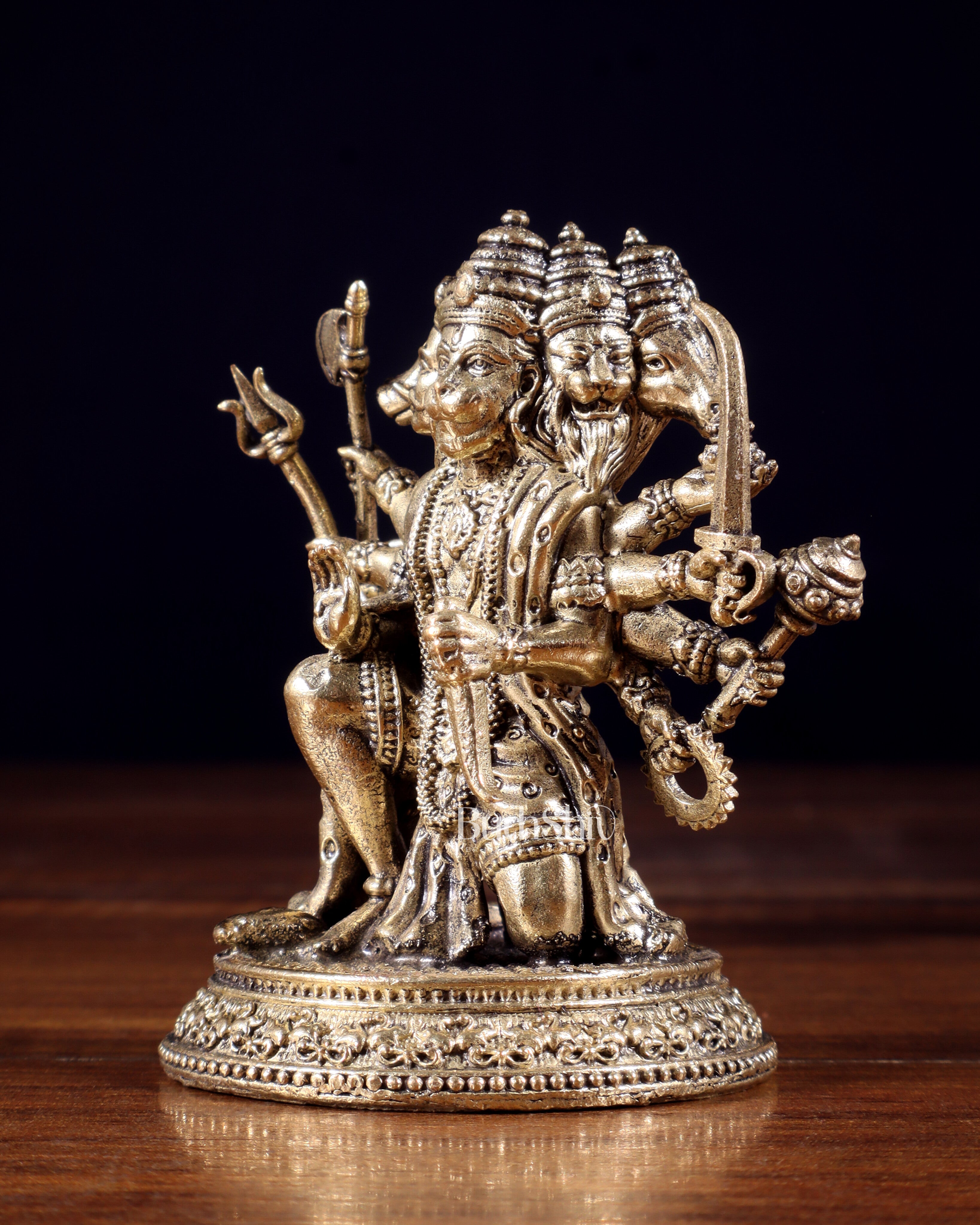 Brass Pure Brass Superfine Panchmukhi Hanuman Hanuman Idol - 3 inch