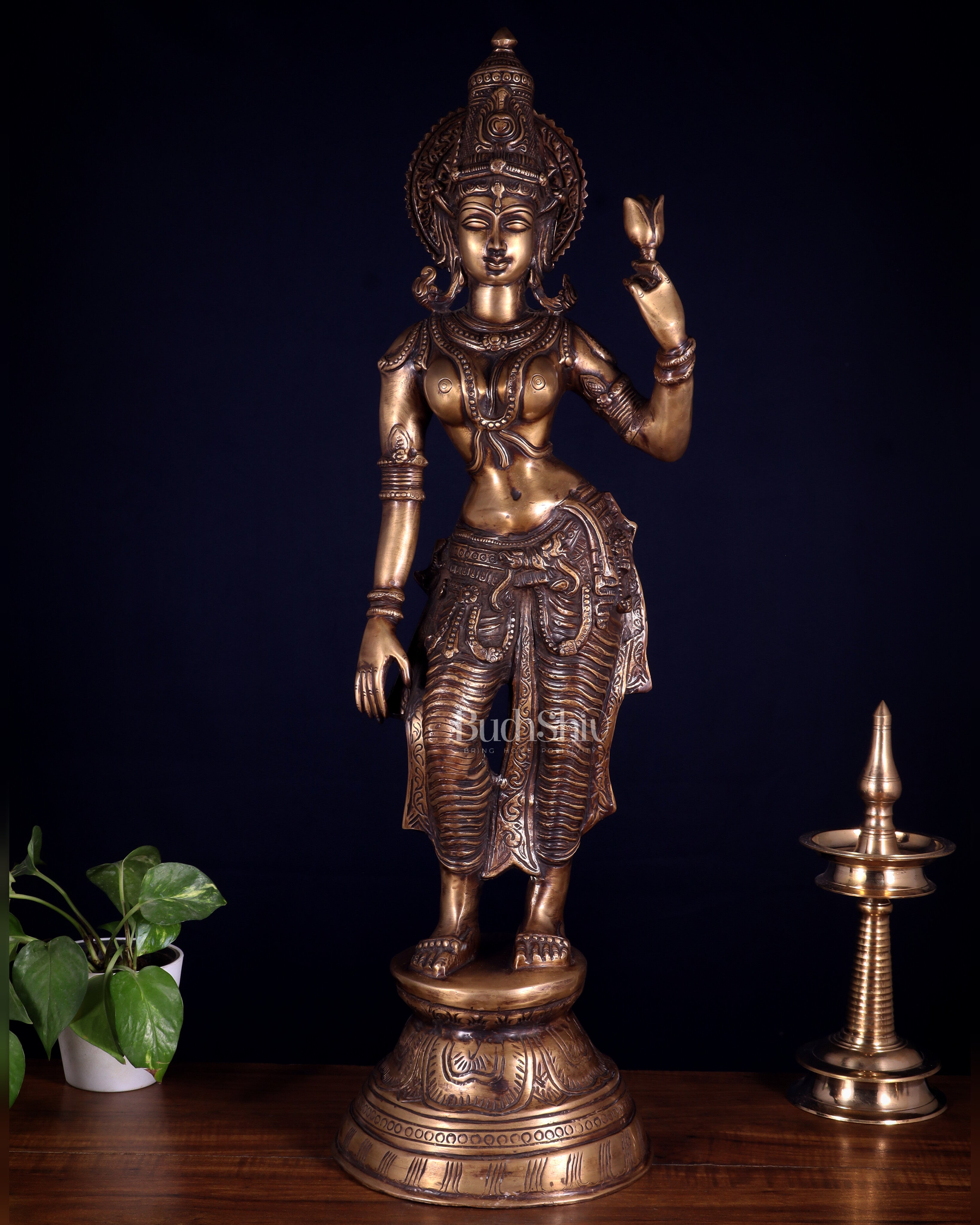 Rare Standing Lakshmi Brass Statue – Two Arms, Handcrafted Masterpiece 28.5 inch