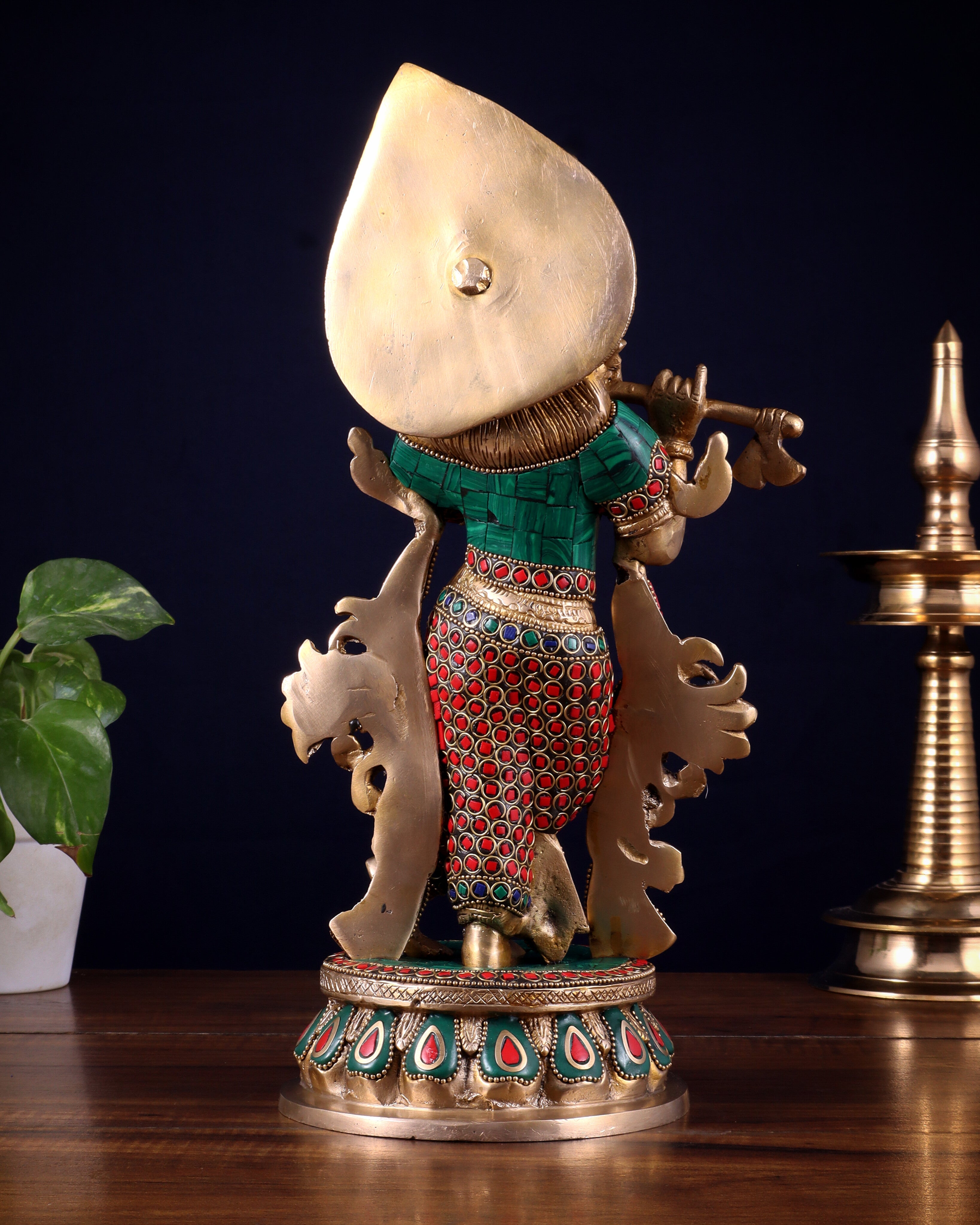 Pure Brass Lord Krishna multicolour Idol – 12.5 Inch