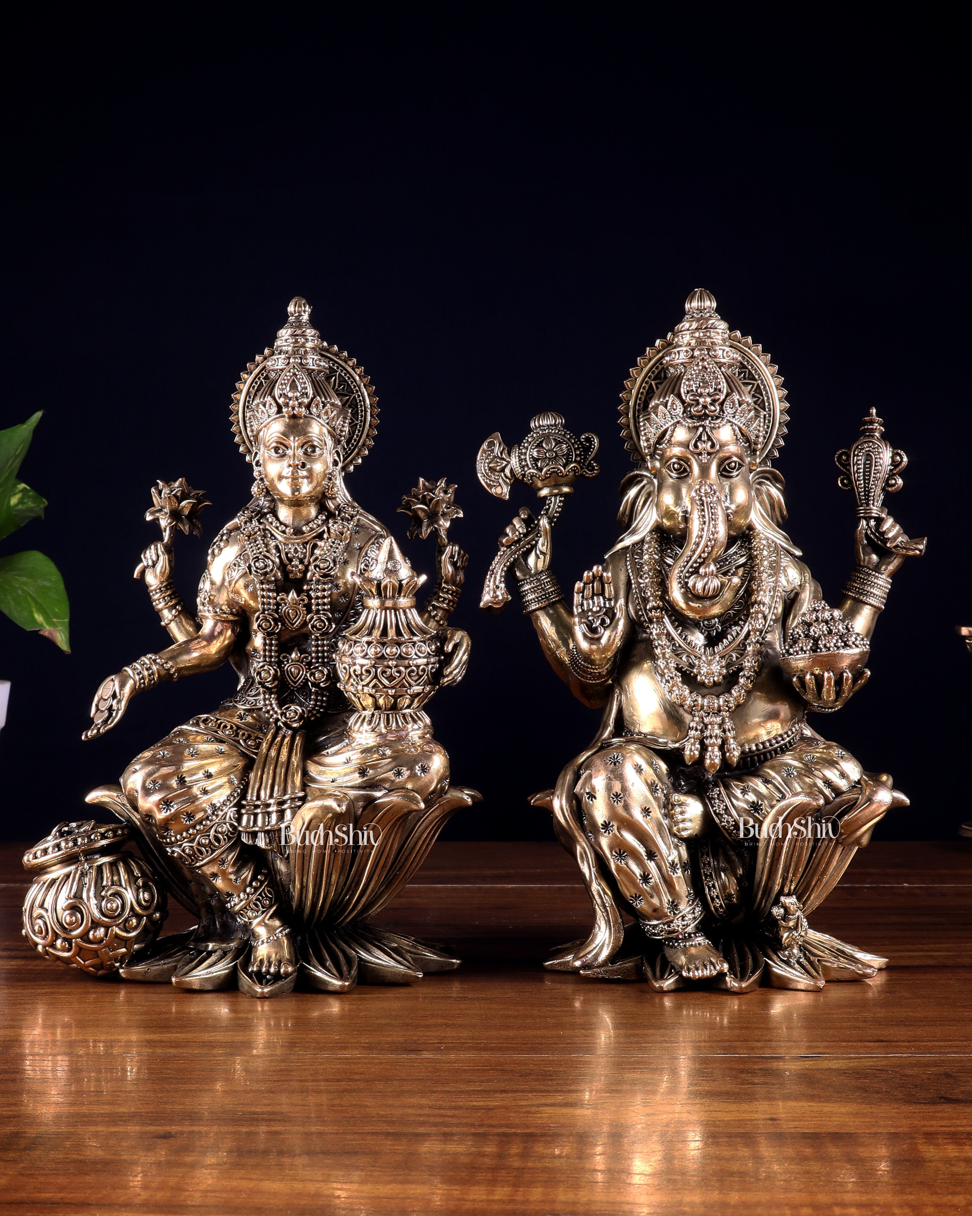 Superfine Brass Ganesha Lakshmi Idol Set – 10 Inch