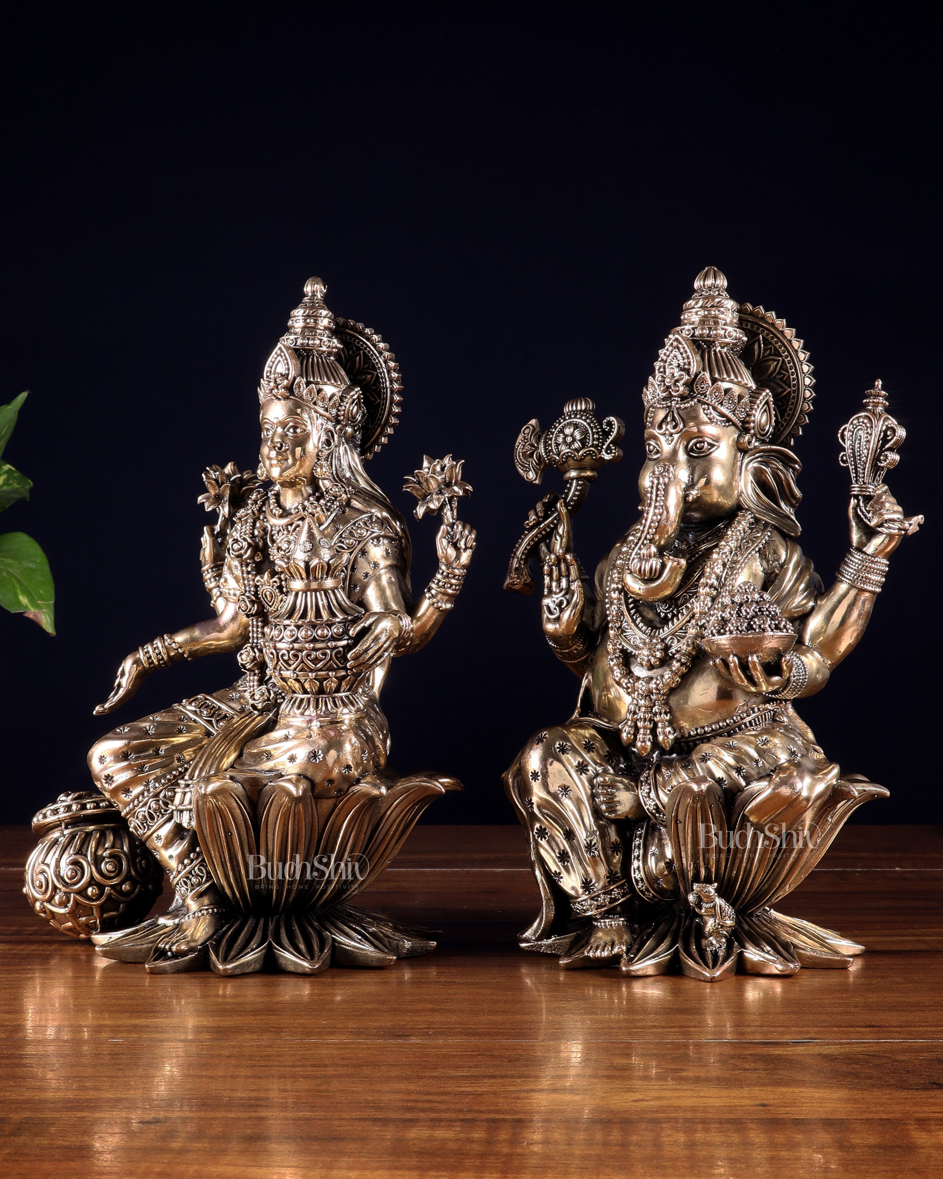 Superfine Brass Ganesha Lakshmi Idol Set – 10 Inch