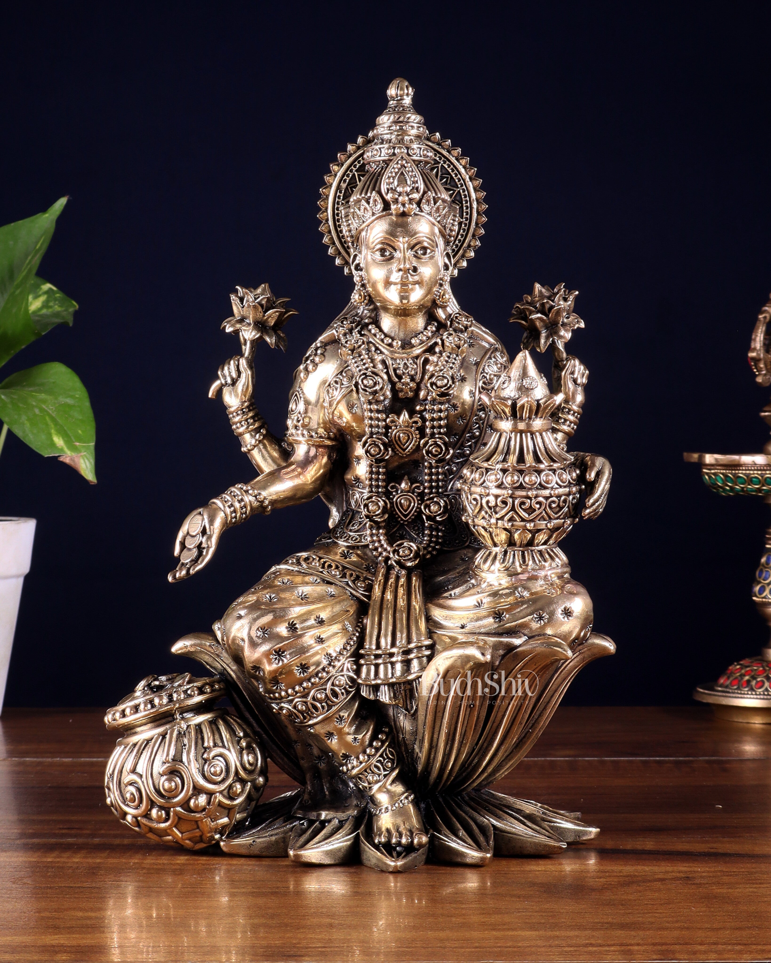 Pure Brass Superfine Dhan Lakshmi Idol – 10 Inch | Intricately Handcrafted