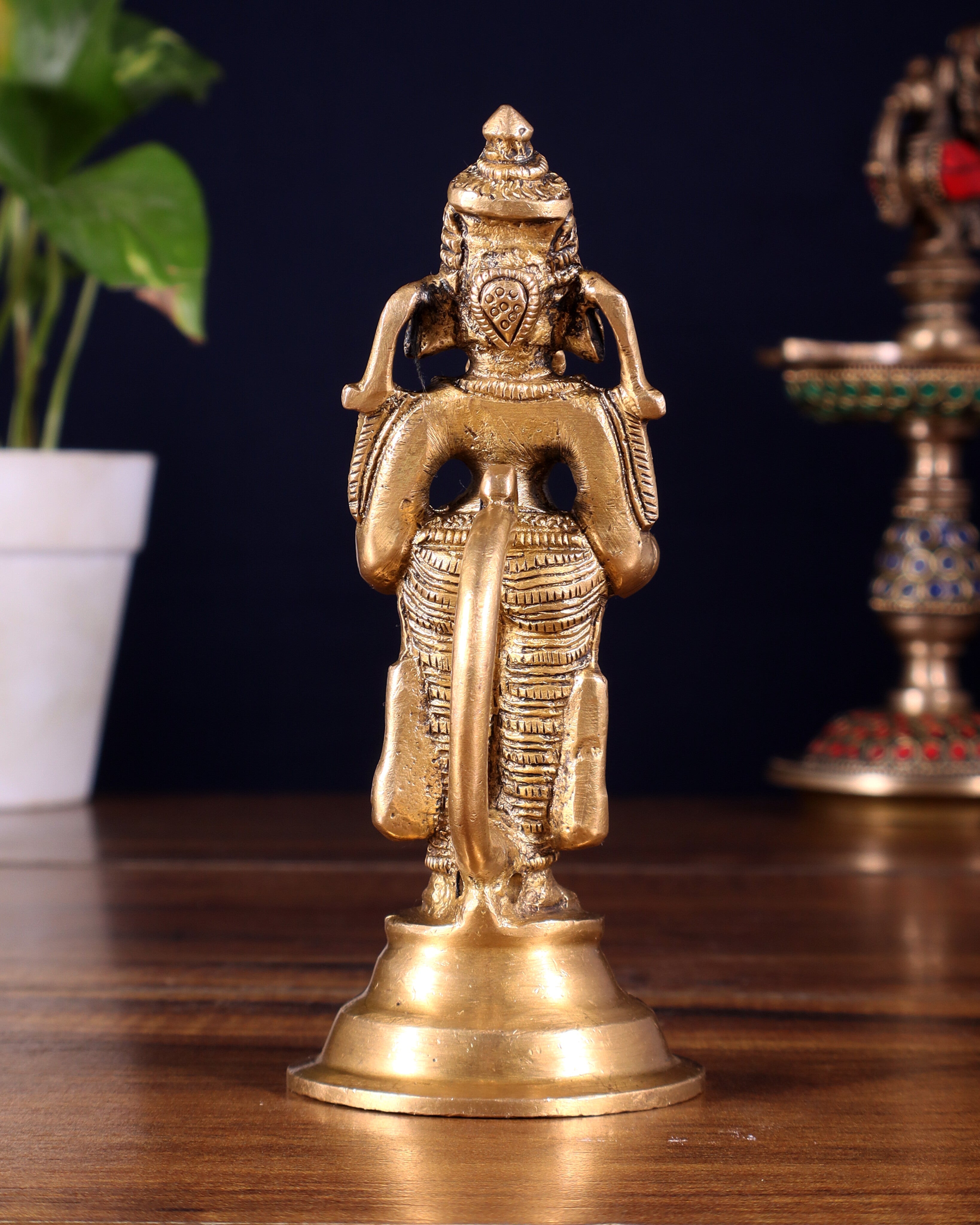 Brass Ganesha Holding Single Diya Statue 5.5"
