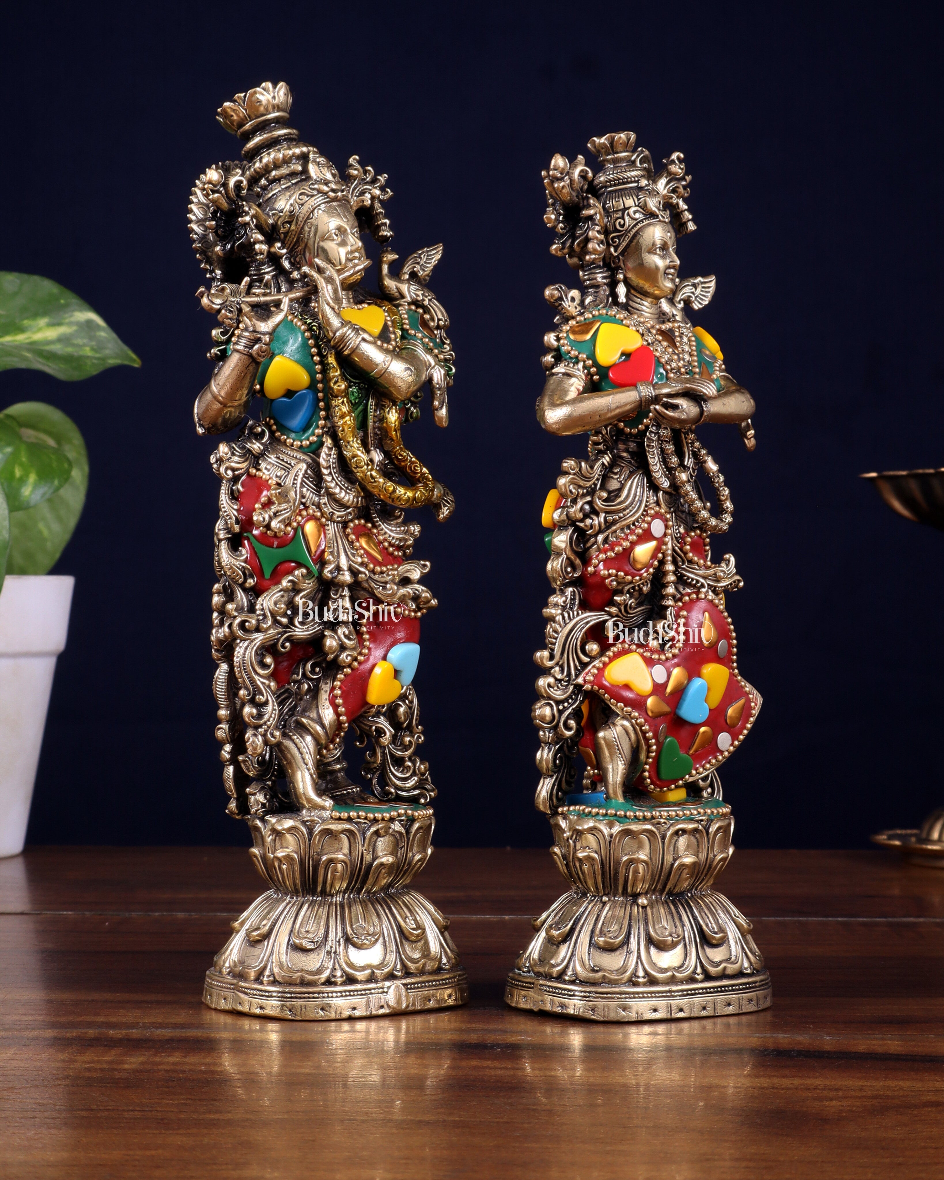 Brass Superfine Radha Krishna Idols 8" meenakari Stonework