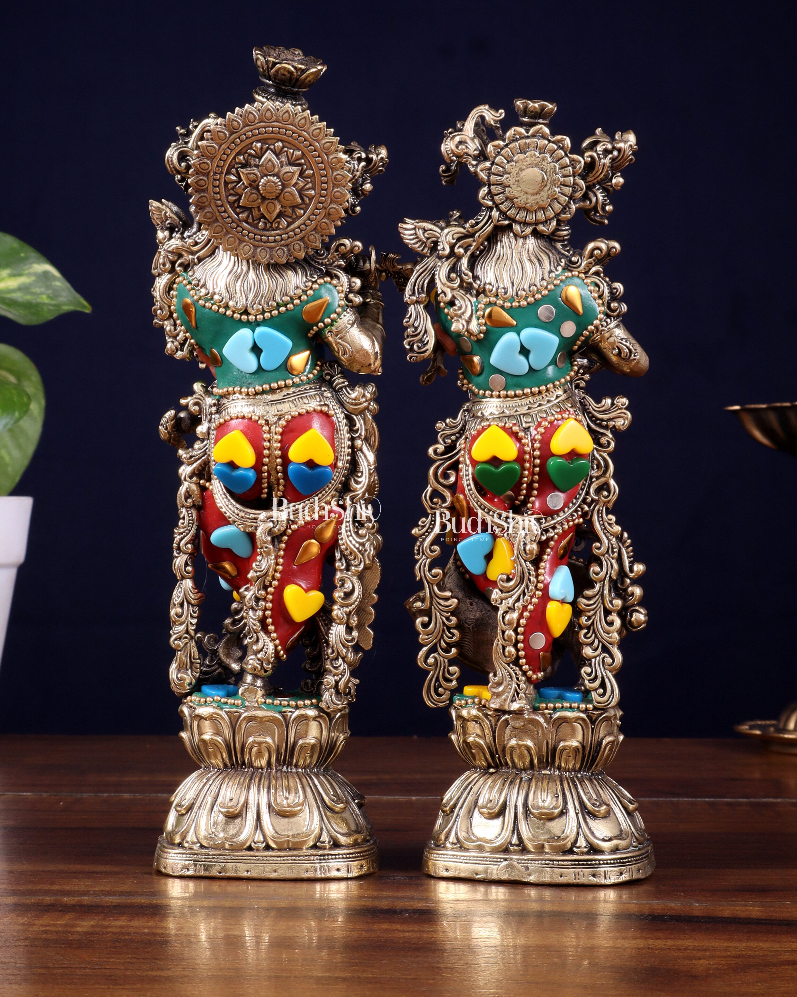 Brass Superfine Radha Krishna Idols 8" meenakari Stonework