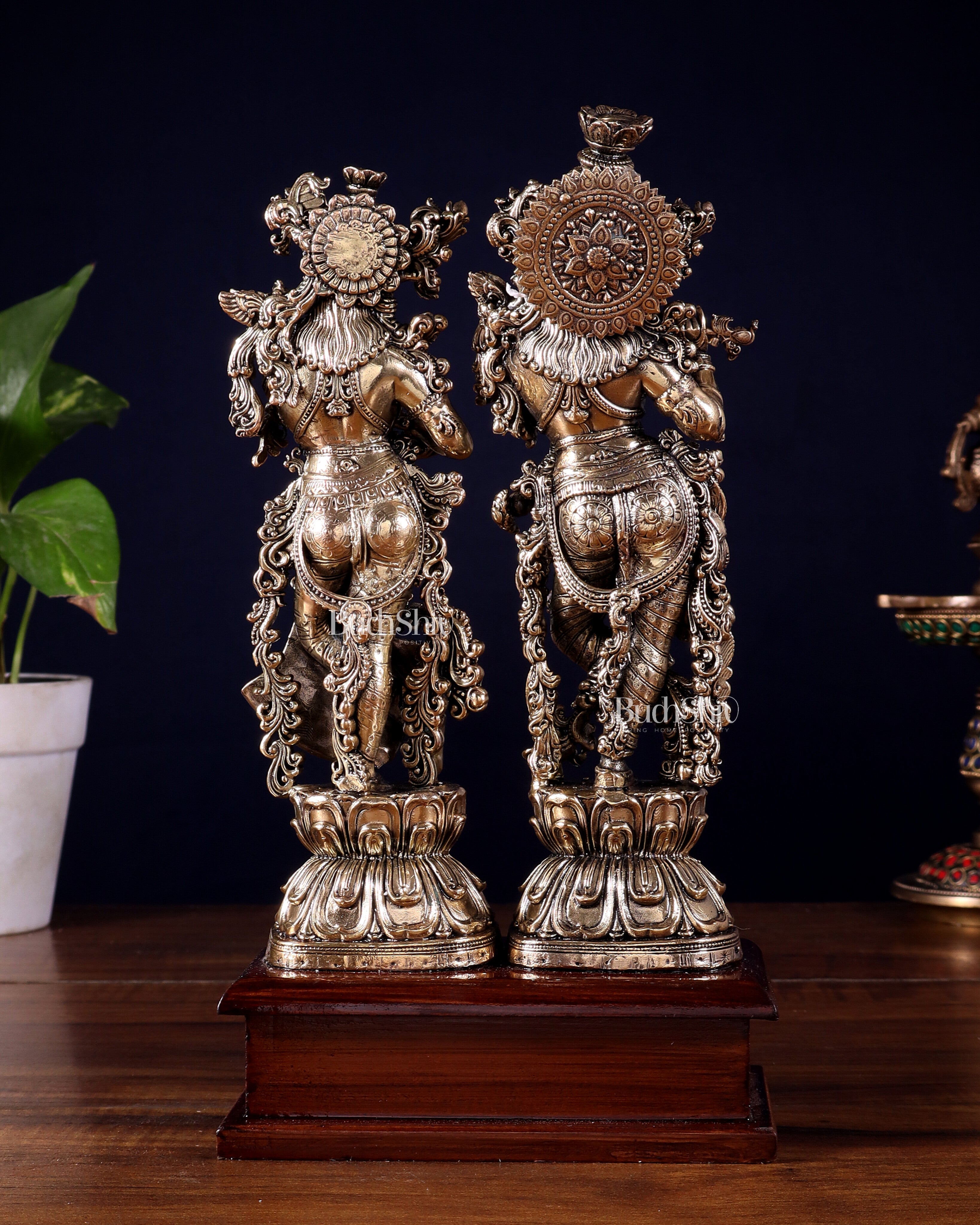 Brass Radha Krishna on Wooden Base – 9.5 inch Superfine Finish