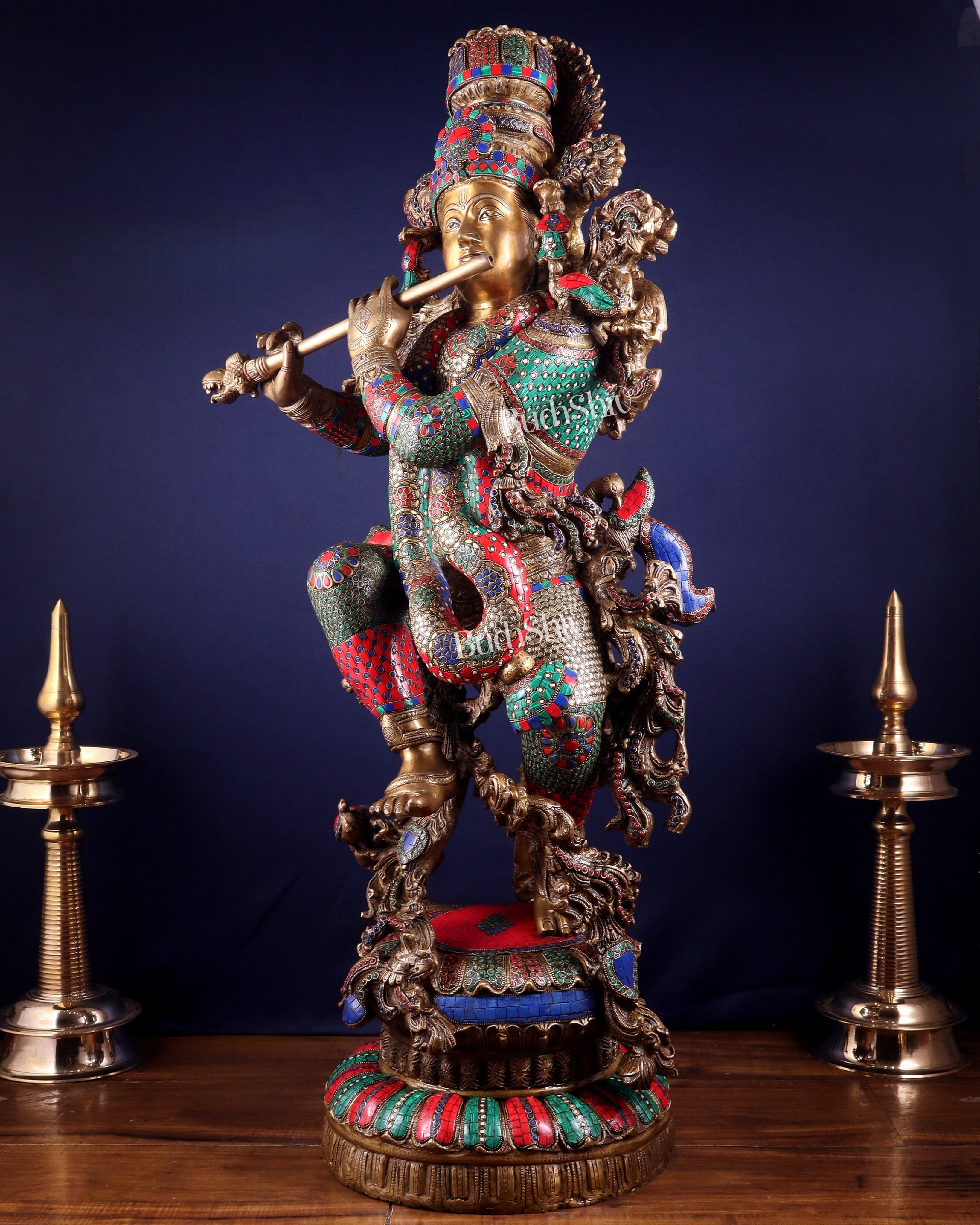 Lord Krishna Brass statue - 43 inch/3.75 feet large