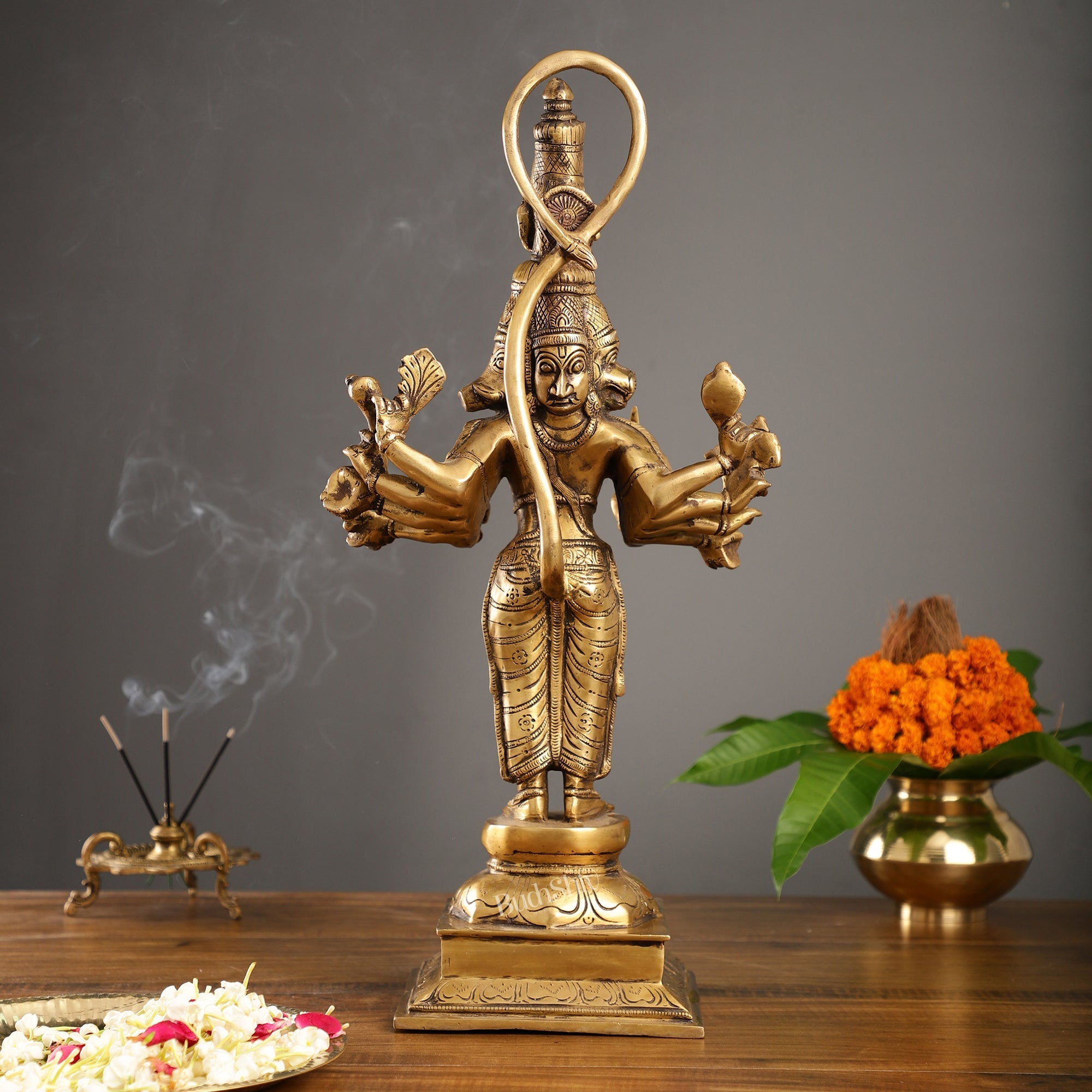 Brass Antique Brass Standing Lord Panchmukhi Hanuman Statue 22 inch