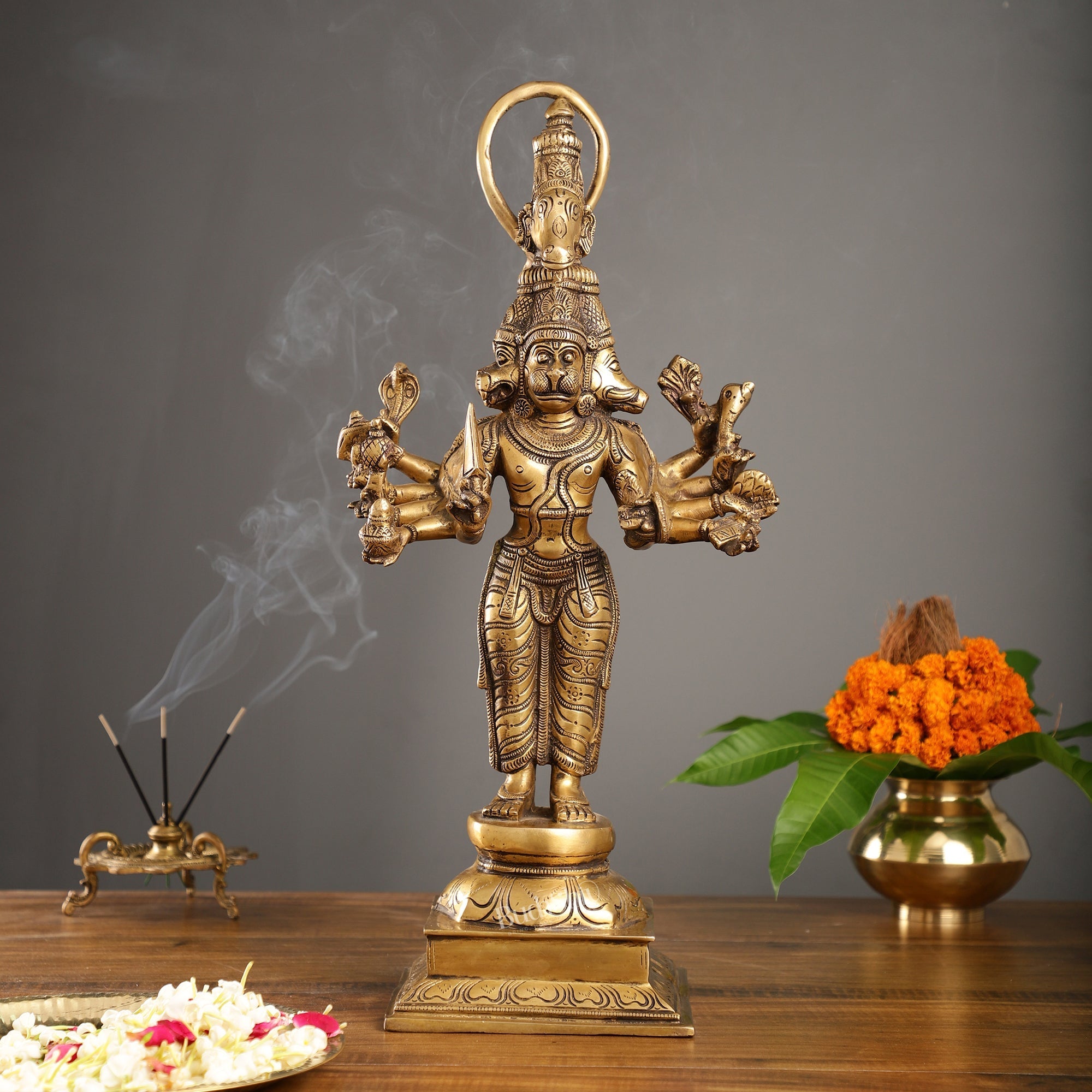 Brass Antique Brass Standing Lord Panchmukhi Hanuman Statue 22 inch