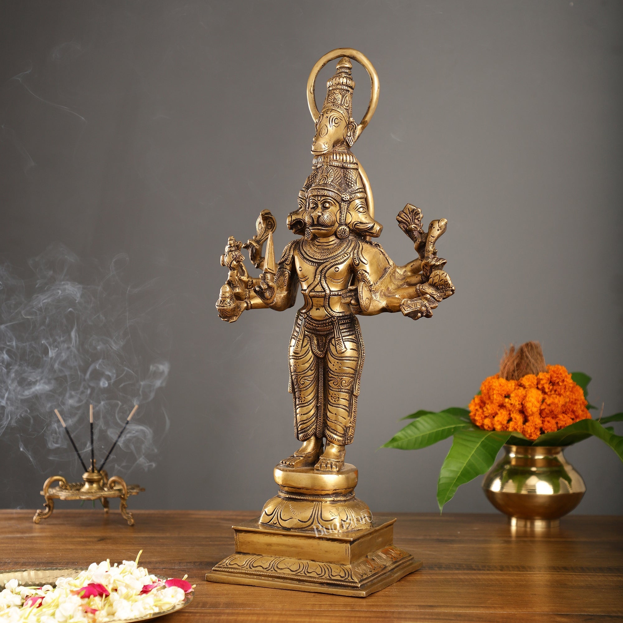 Brass Antique Brass Standing Lord Panchmukhi Hanuman Statue 22 inch