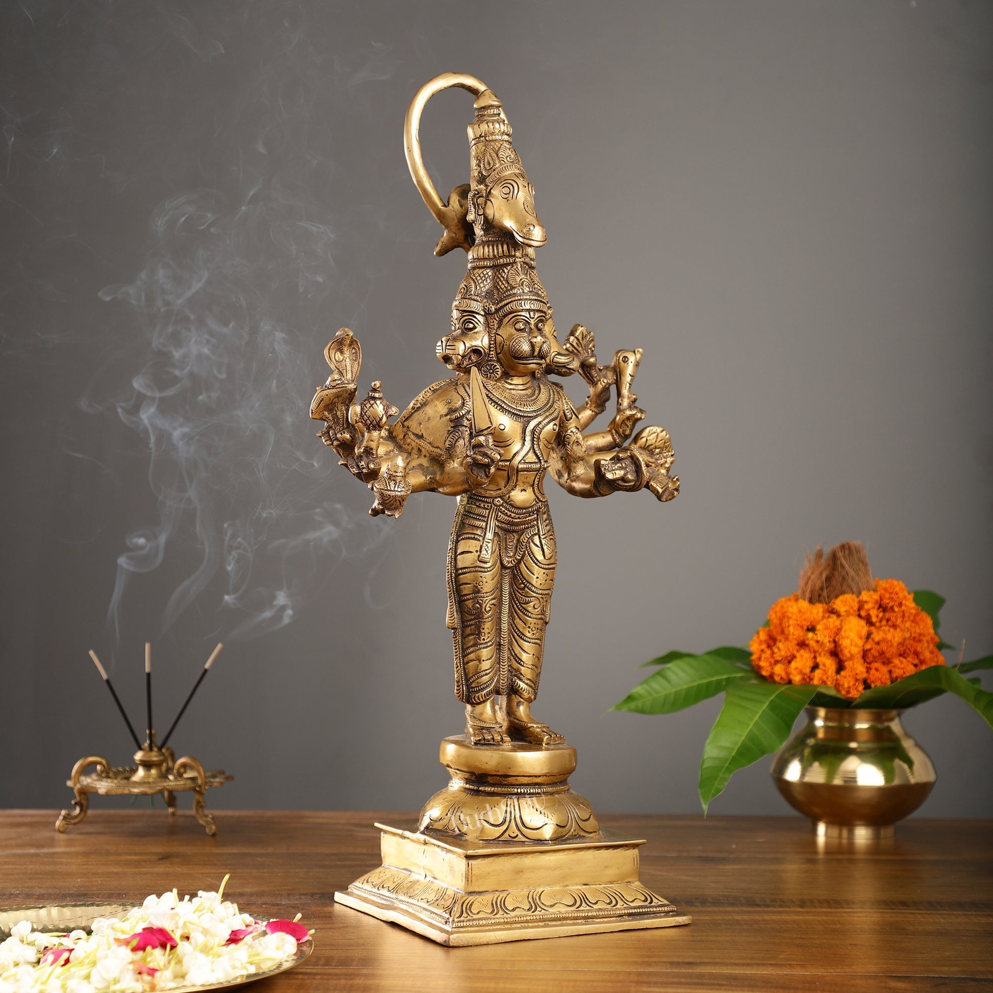 Brass Antique Brass Standing Lord Panchmukhi Hanuman Statue 22 inch