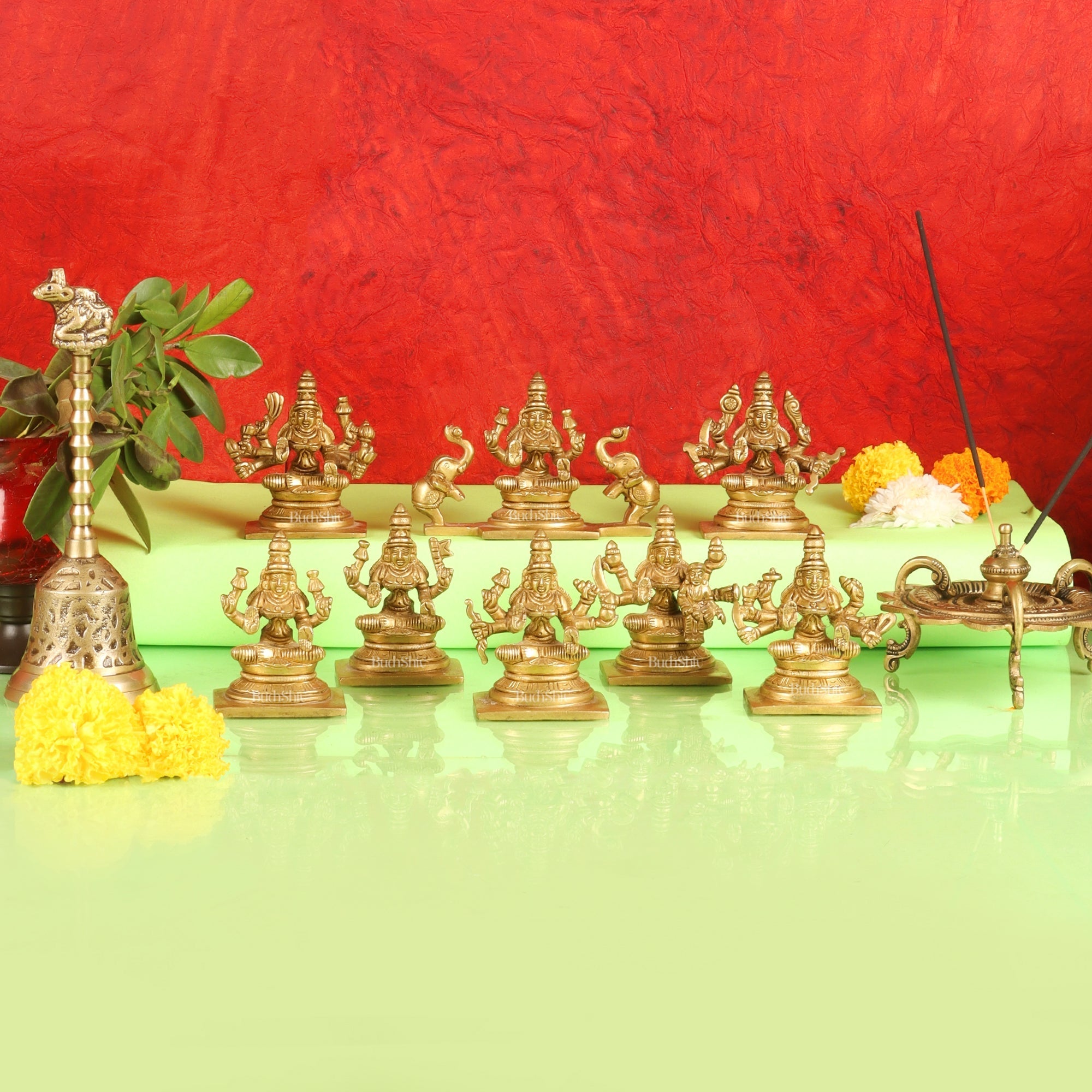 Ashtalakshmi Superfine Brass Idols - 3.5 Inches | BudhShiv