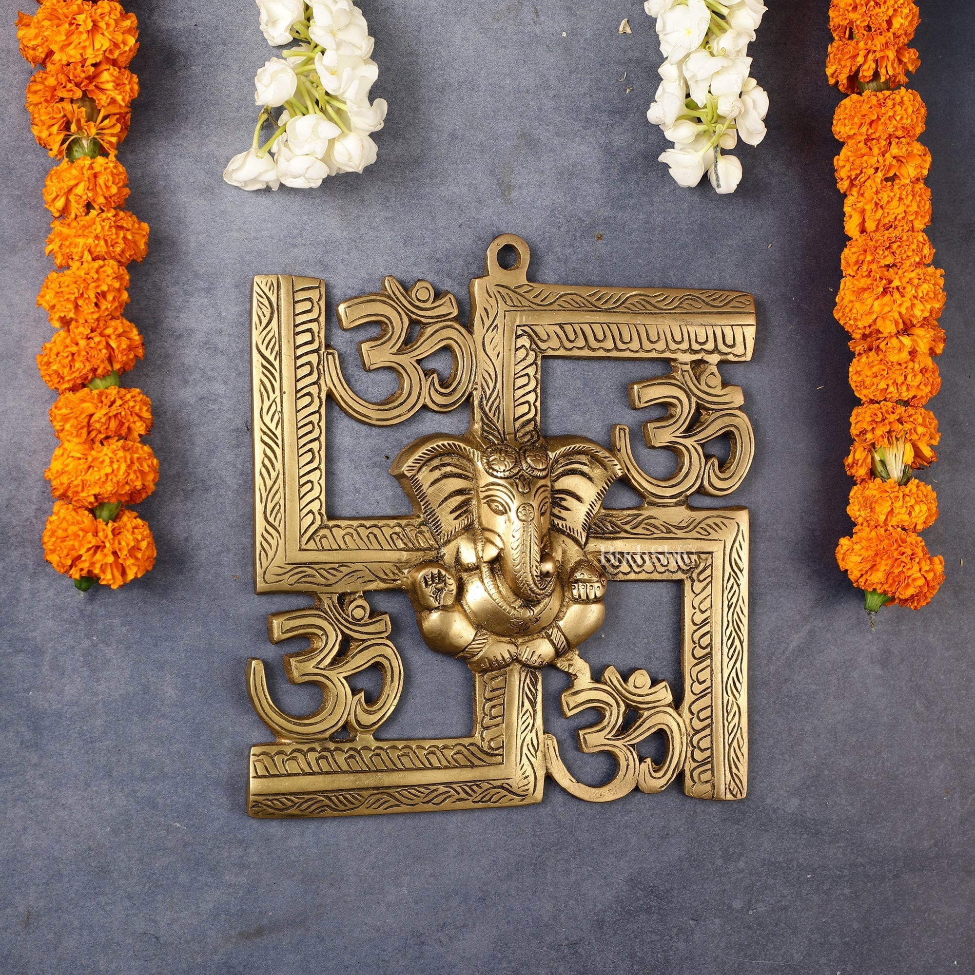 Auspicious Brass Swastik Wall Hanging with Lord Ganesha