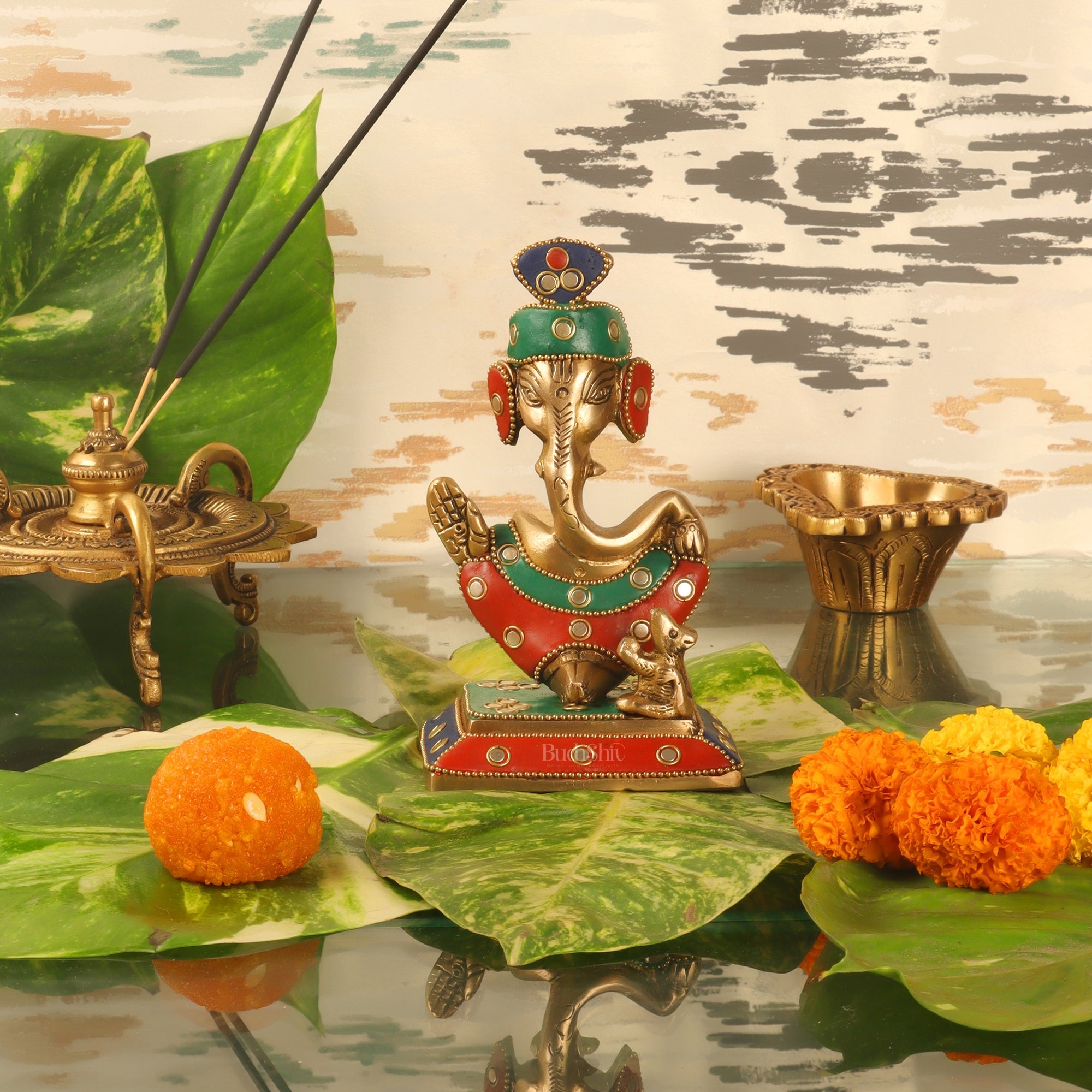 Brass Abstract Modern Pagadi Turban Ganesha 6 - Perfect Gift with Stonework | BudhShiv