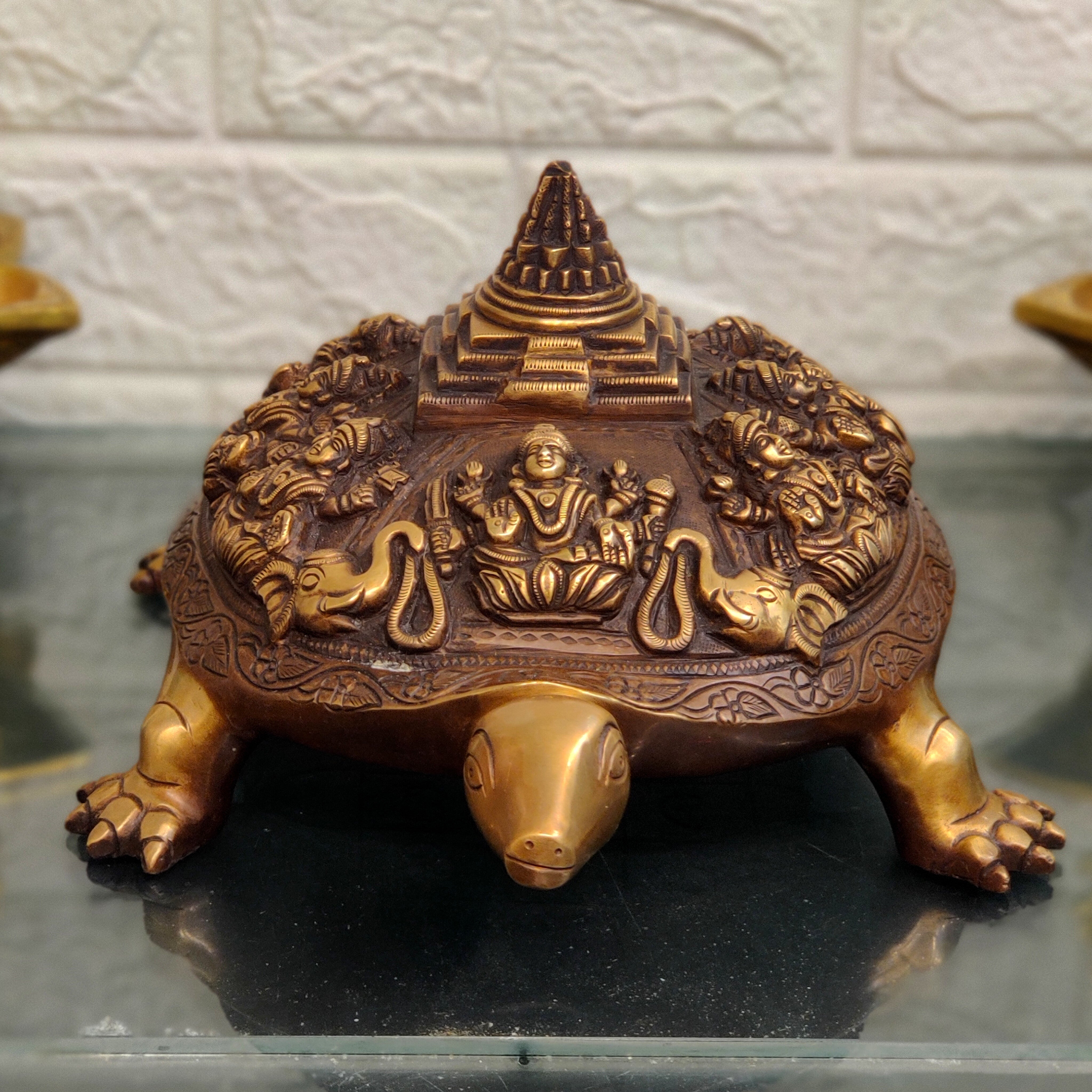 Brass Ashtalakshmi Shree Yantra on Tortoise