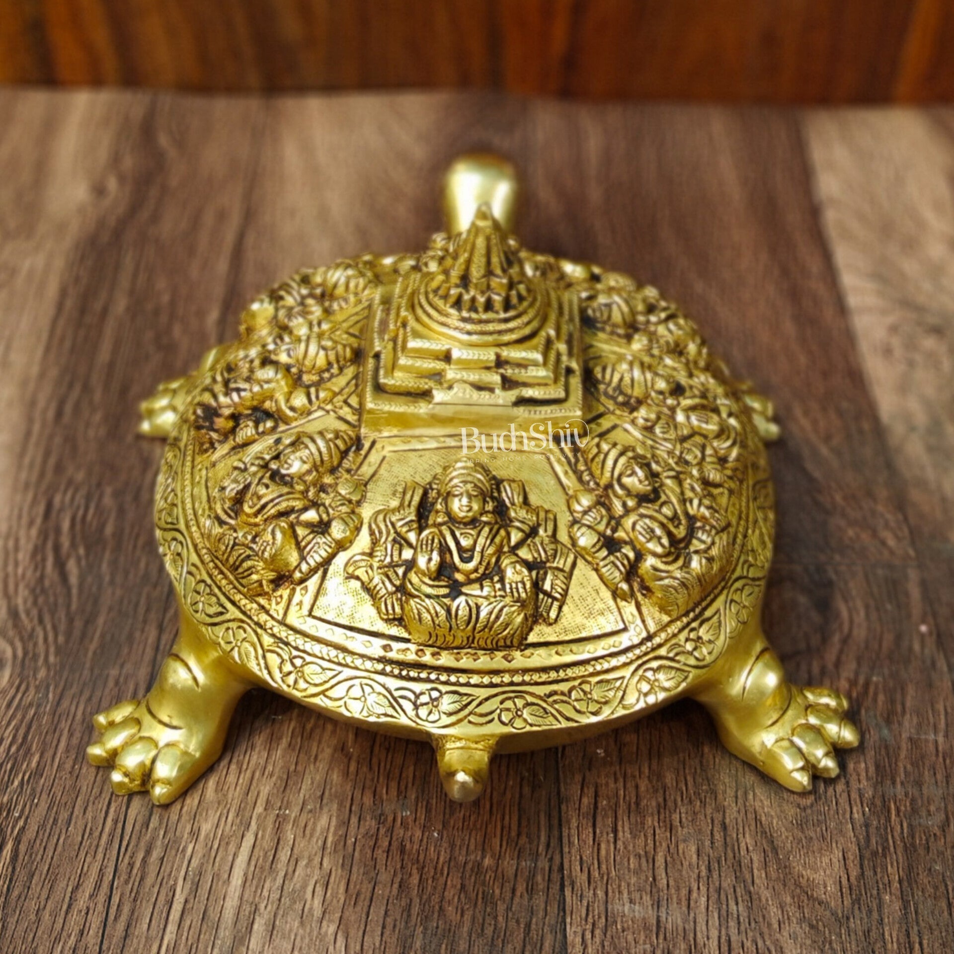 Brass Ashtalakshmi Shree Yantra on Tortoise