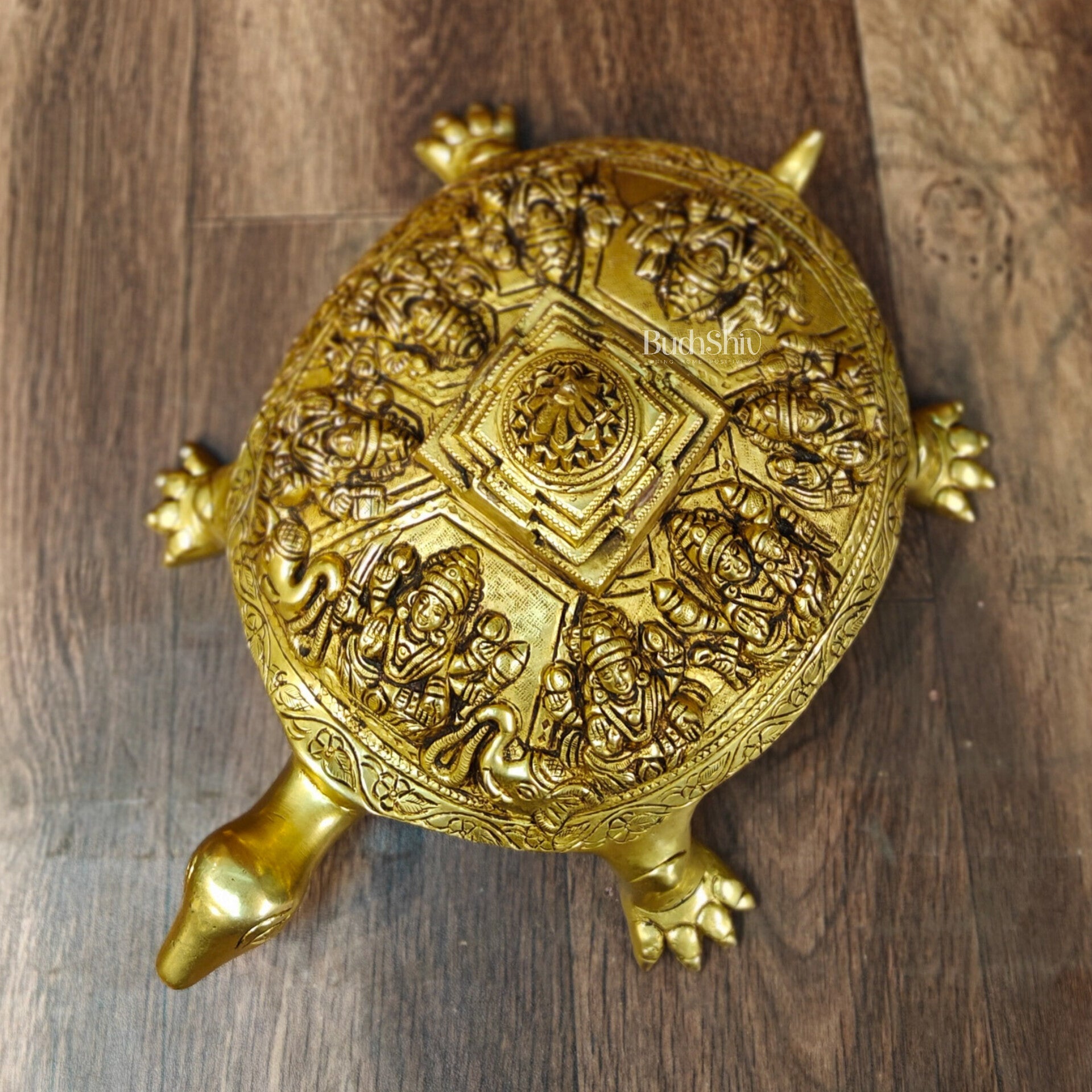 Brass Ashtalakshmi Shree Yantra on Tortoise