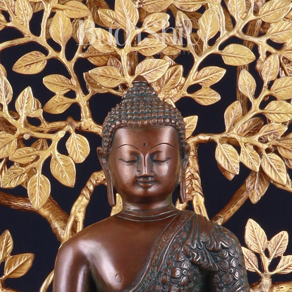 Brass Buddha Blessing Statue & Superfine Kalpavriksha Tree – 29"