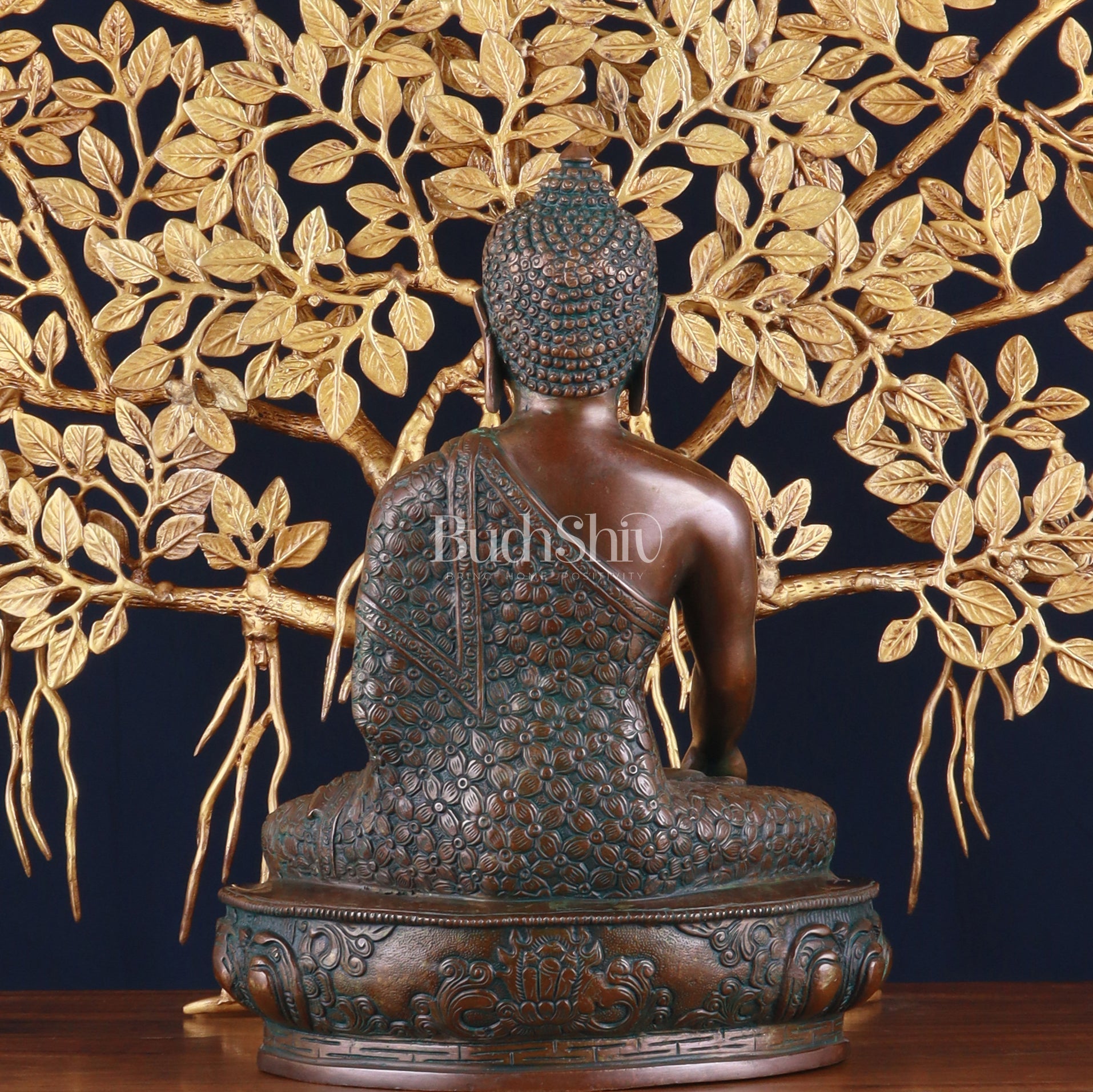 Brass Buddha Blessing Statue & Superfine Kalpavriksha Tree – 29"