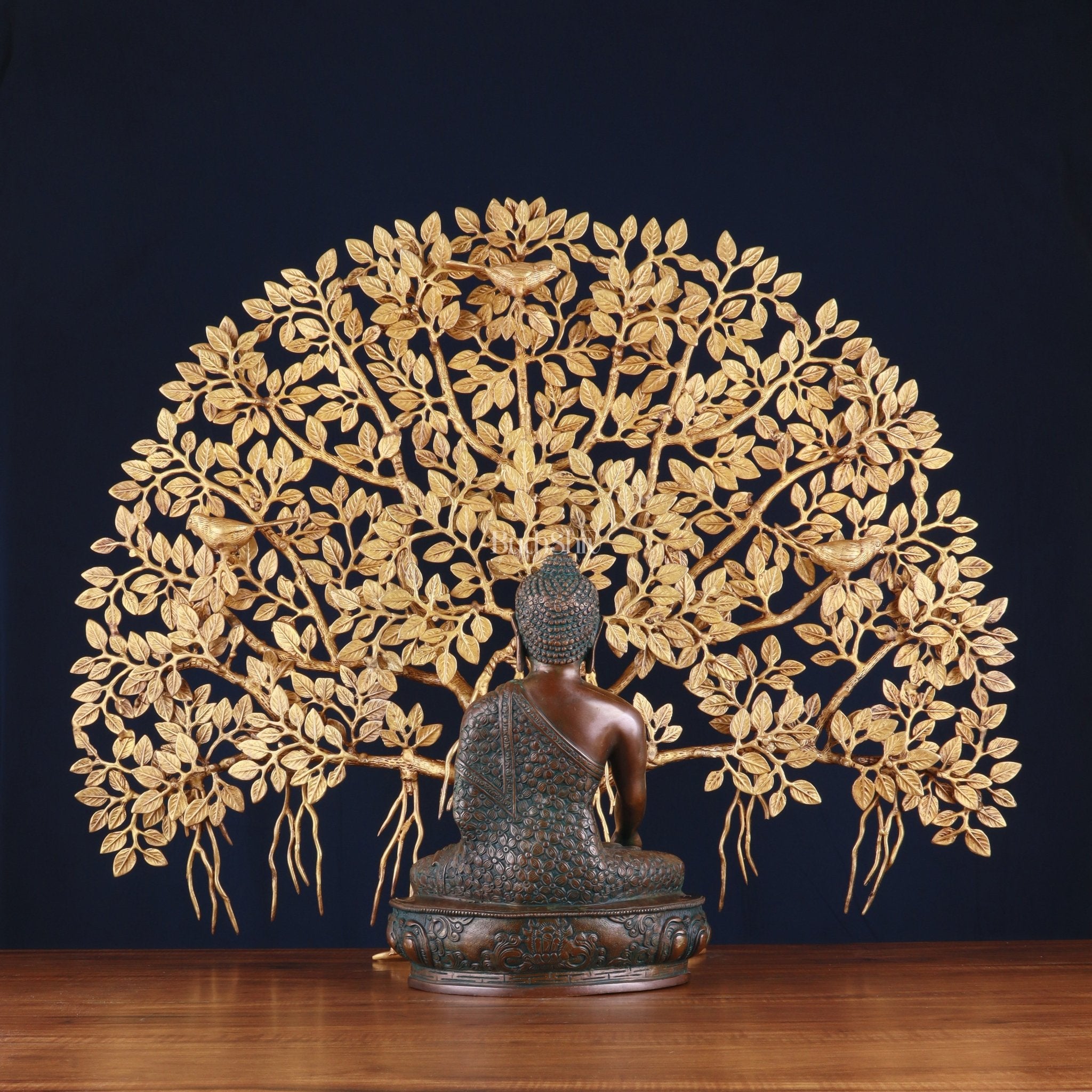 Brass Buddha Blessing Statue & Superfine Kalpavriksha Tree – 29"