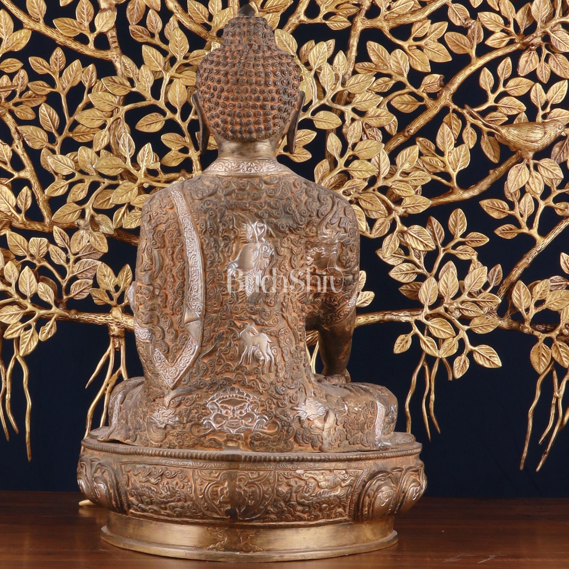 Brass Enlightened Nirvana Buddha Statue & Superfine Kalpavriksha Tree – Spiritual Decor Set