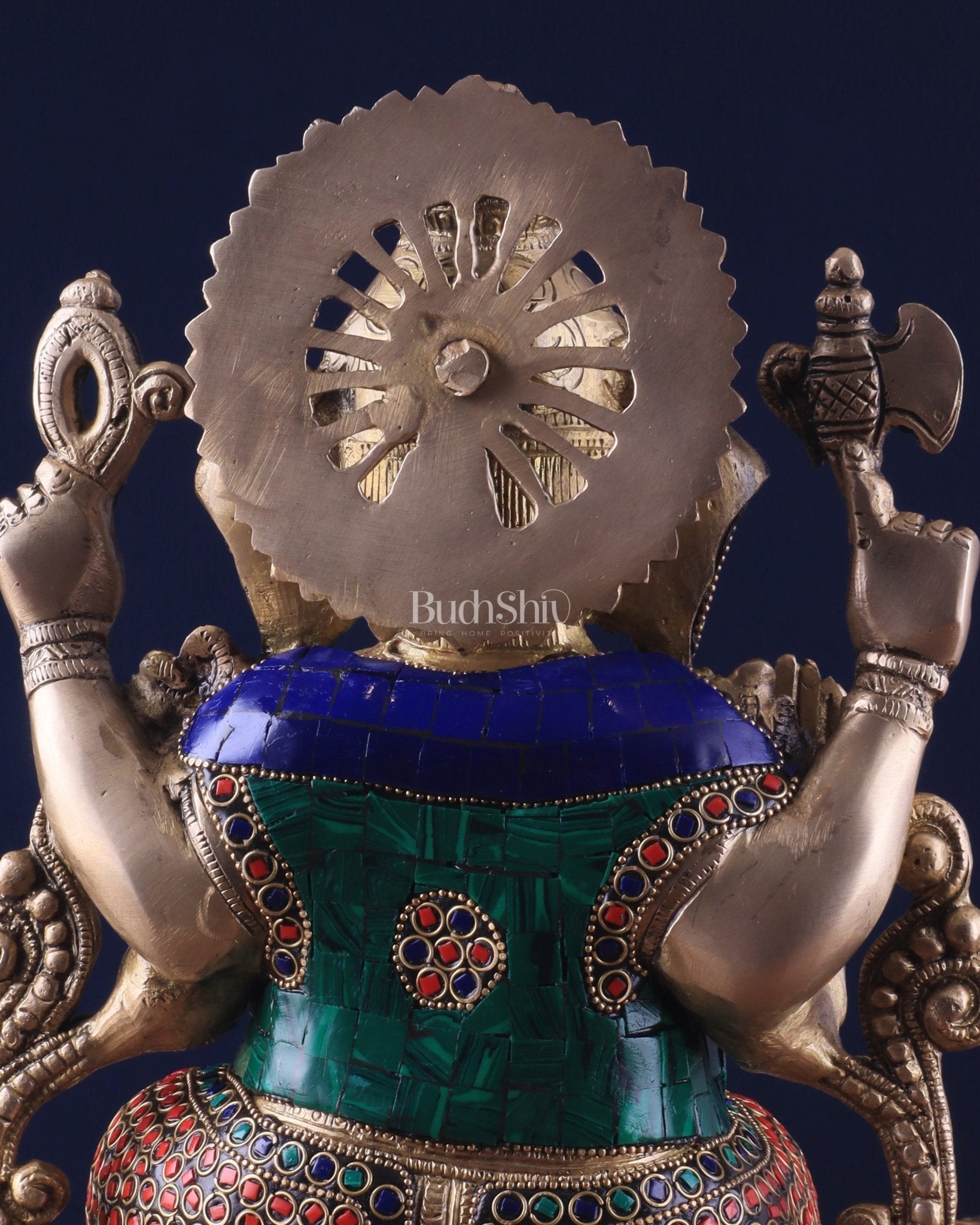 Brass Ganesha Idol with Meenakari Stonework - 12"