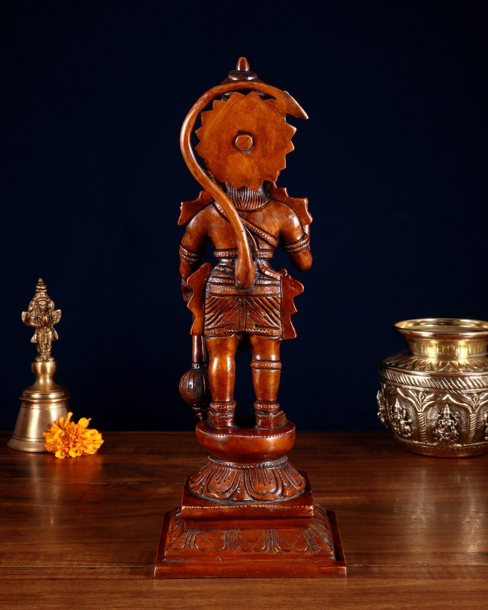 Brass Hanuman statue in Blessing Mudra 12" Vintage dark red tone