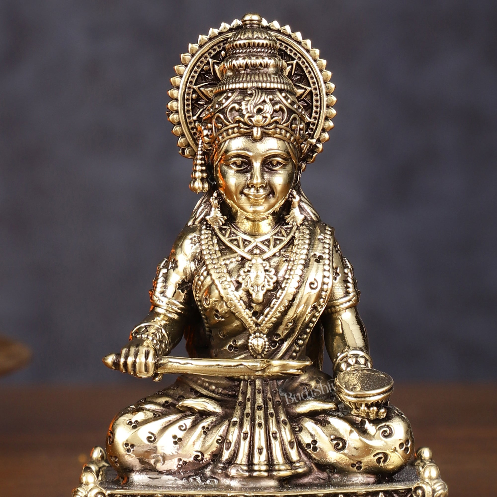 Brass Intricately Carved Annapurna Devi Idol - Lightweight Superfine 3"