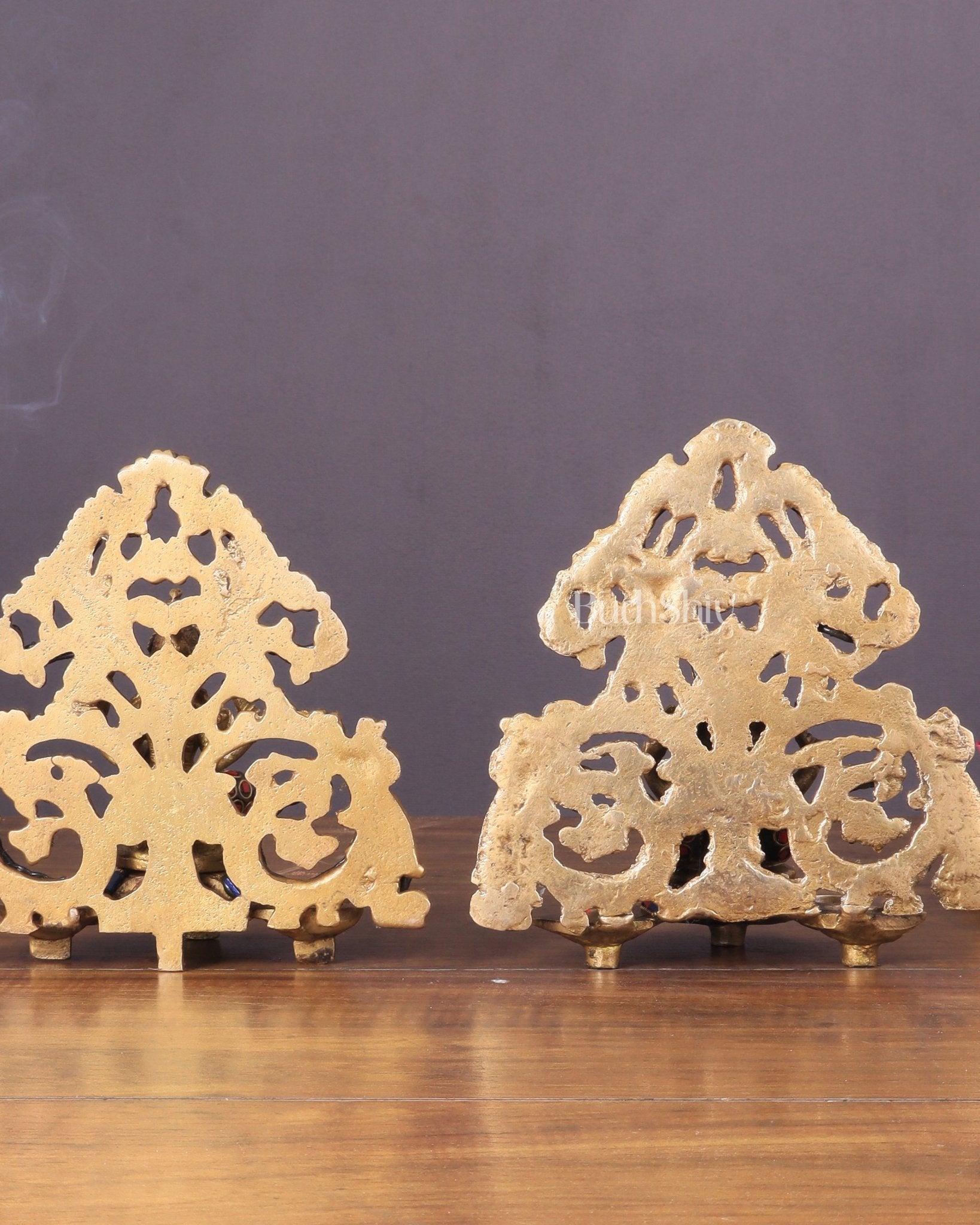 Brass Lord Ganesha and Goddess Lakshmi Panchdeep with stonework