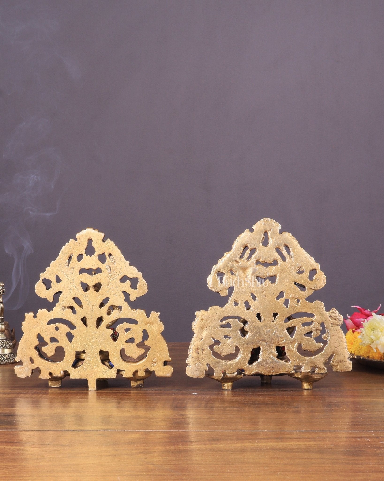 Brass Lord Ganesha and Goddess Lakshmi Panchdeep with stonework