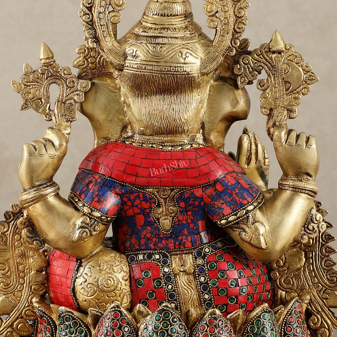 Brass Lord Ganesha statue with sharp features - 16 inches