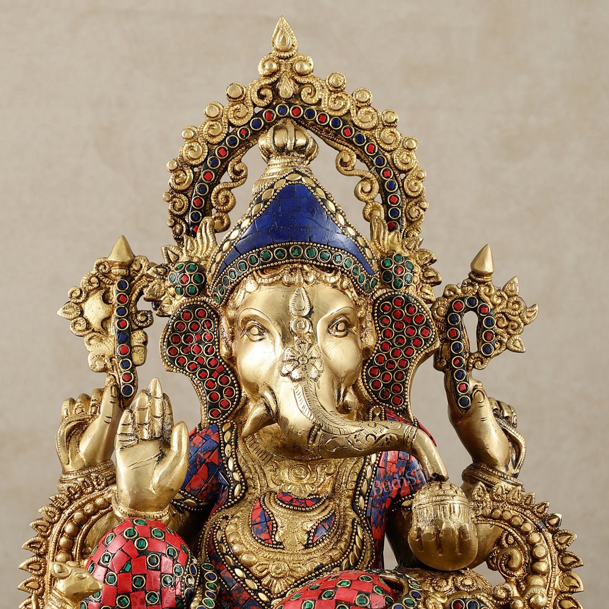Brass Lord Ganesha statue with sharp features - 16 inches