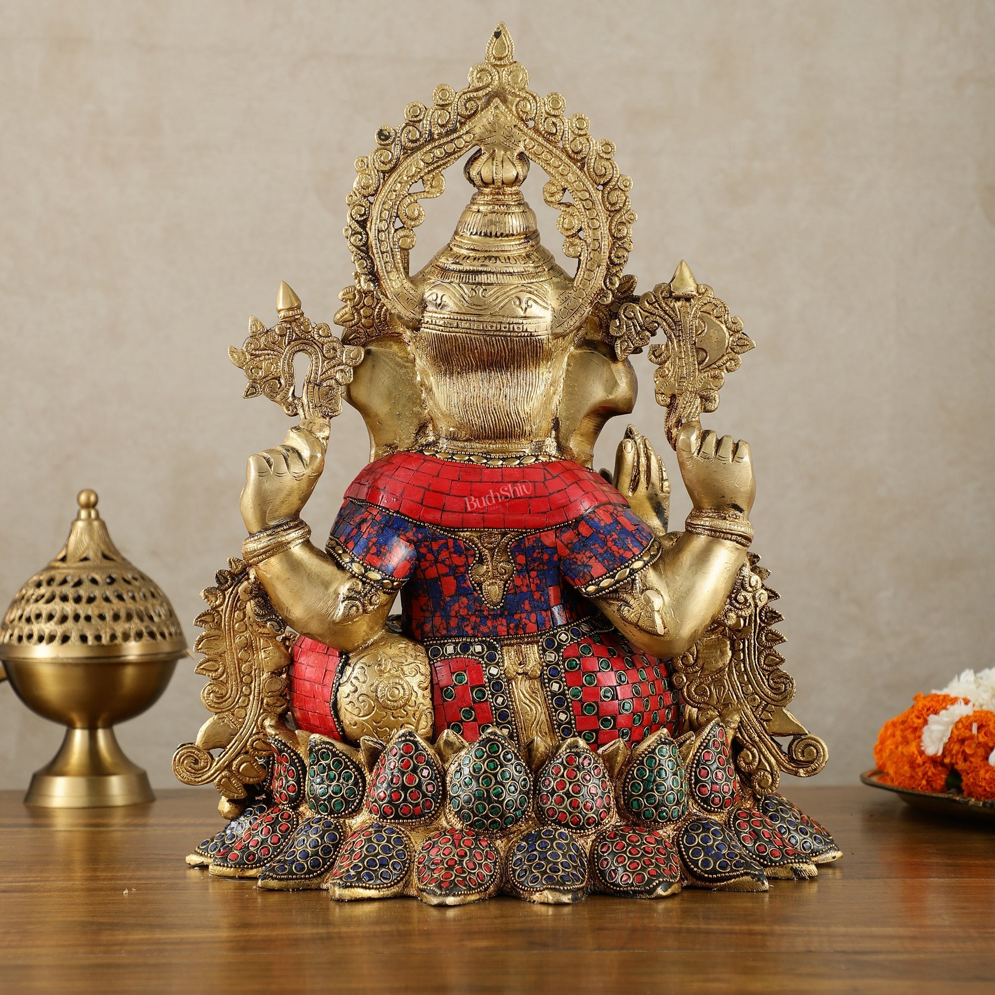 Brass Lord Ganesha statue with sharp features - 16 inches
