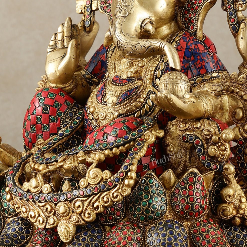 Brass Lord Ganesha statue with sharp features - 16 inches