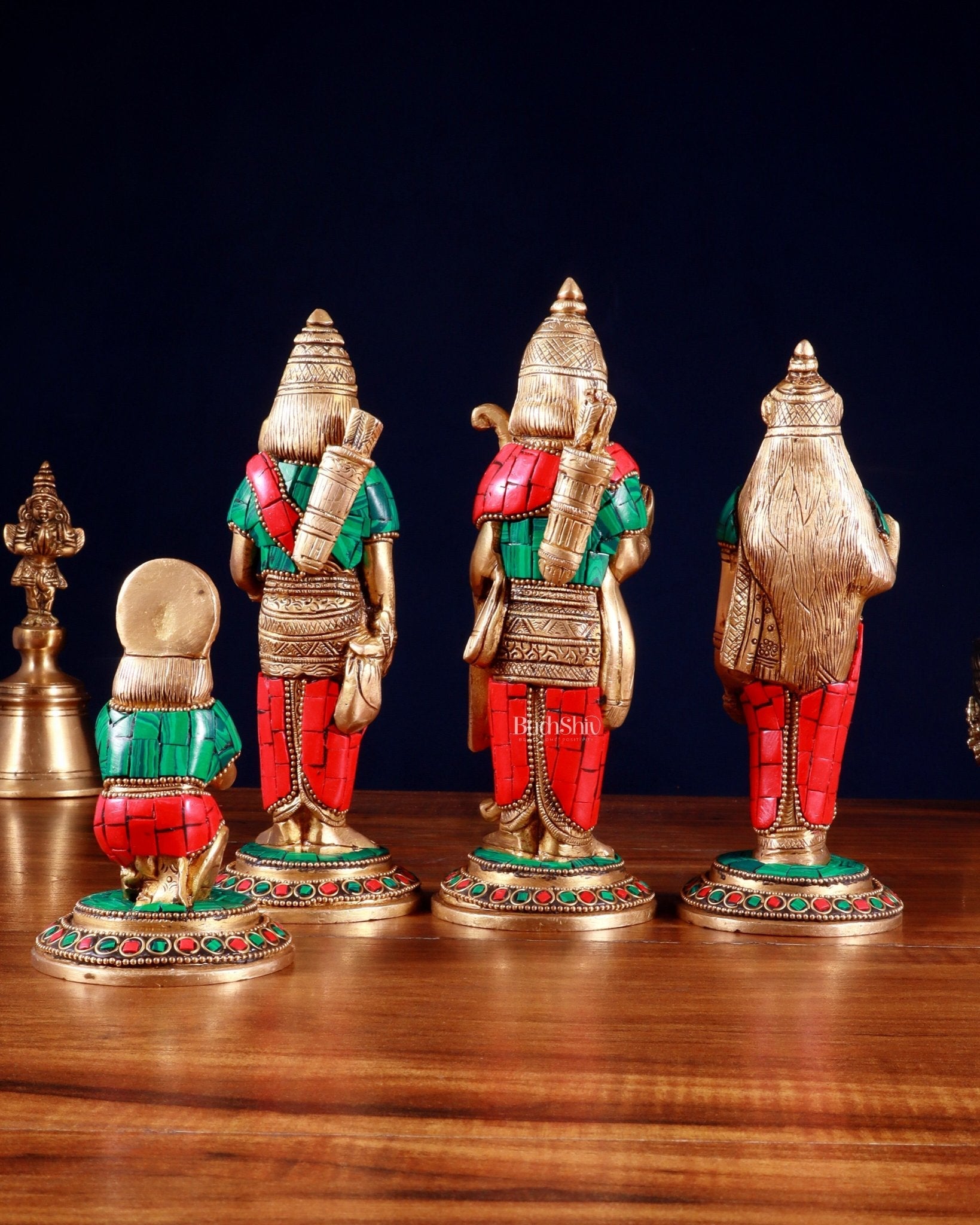 Brass Ramdarbar Idols Set - Lord Ram, Sita, Lakshman, Hanuman 8" stonework