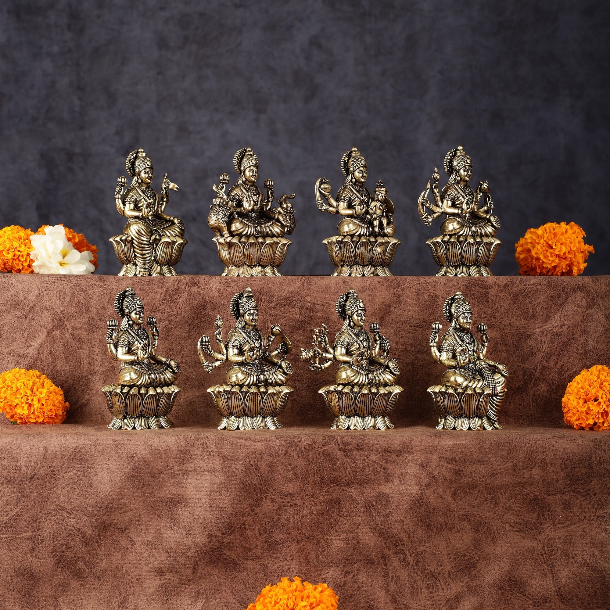 Brass Superfine Ashtalakshmi Idols - 3 Inch, Eight Forms of Goddess Lakshmi