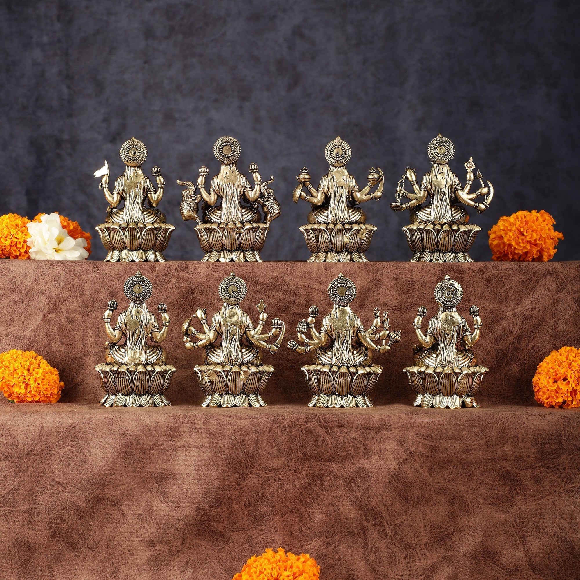 Brass Superfine Ashtalakshmi Idols - 3 Inch, Eight Forms of Goddess Lakshmi