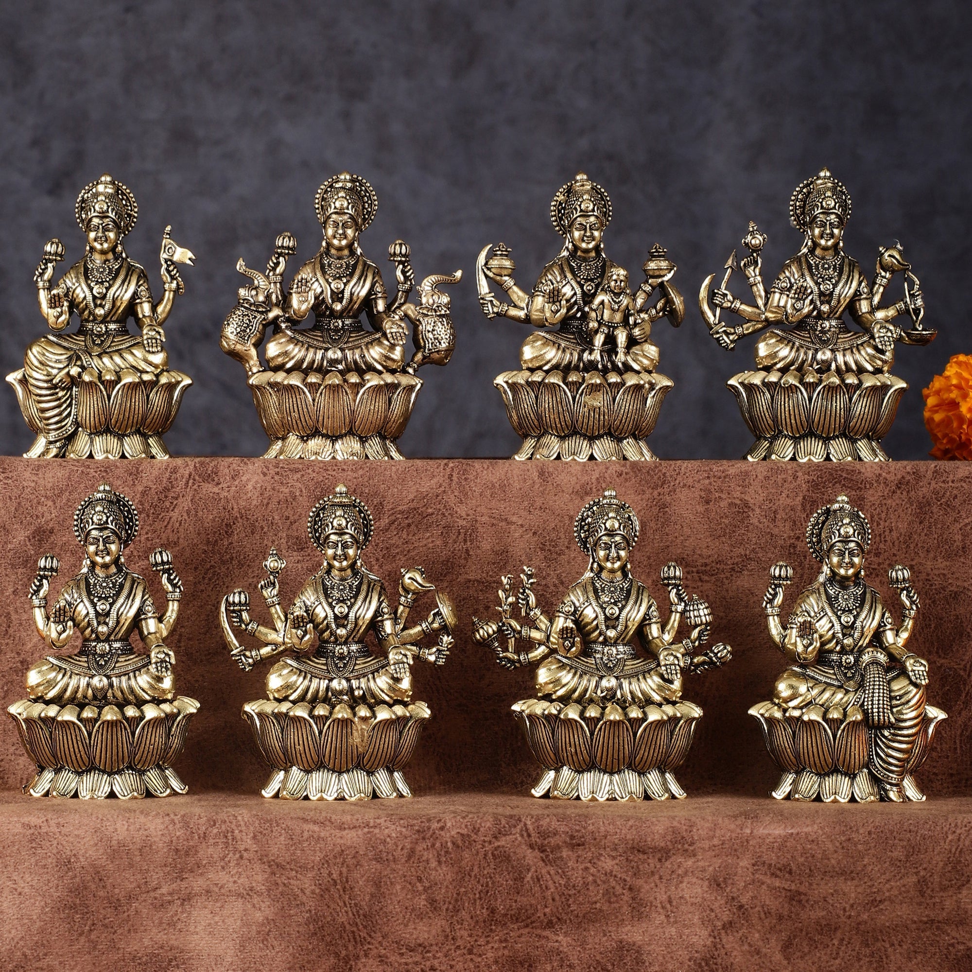 Brass Superfine Ashtalakshmi Idols - 3 Inch, Eight Forms of Goddess Lakshmi