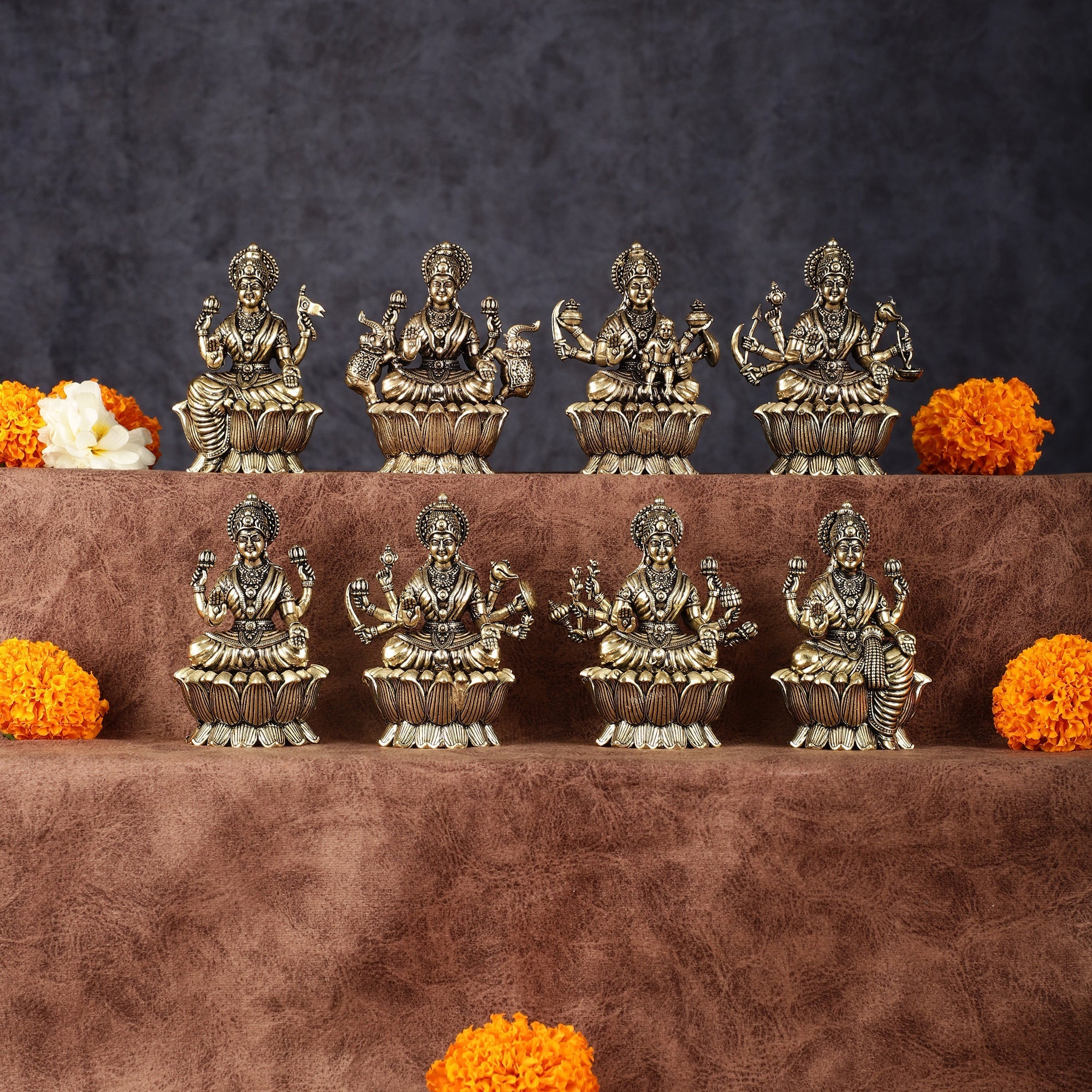 Brass Superfine Ashtalakshmi Idols - 3 Inch, Eight Forms of Goddess Lakshmi