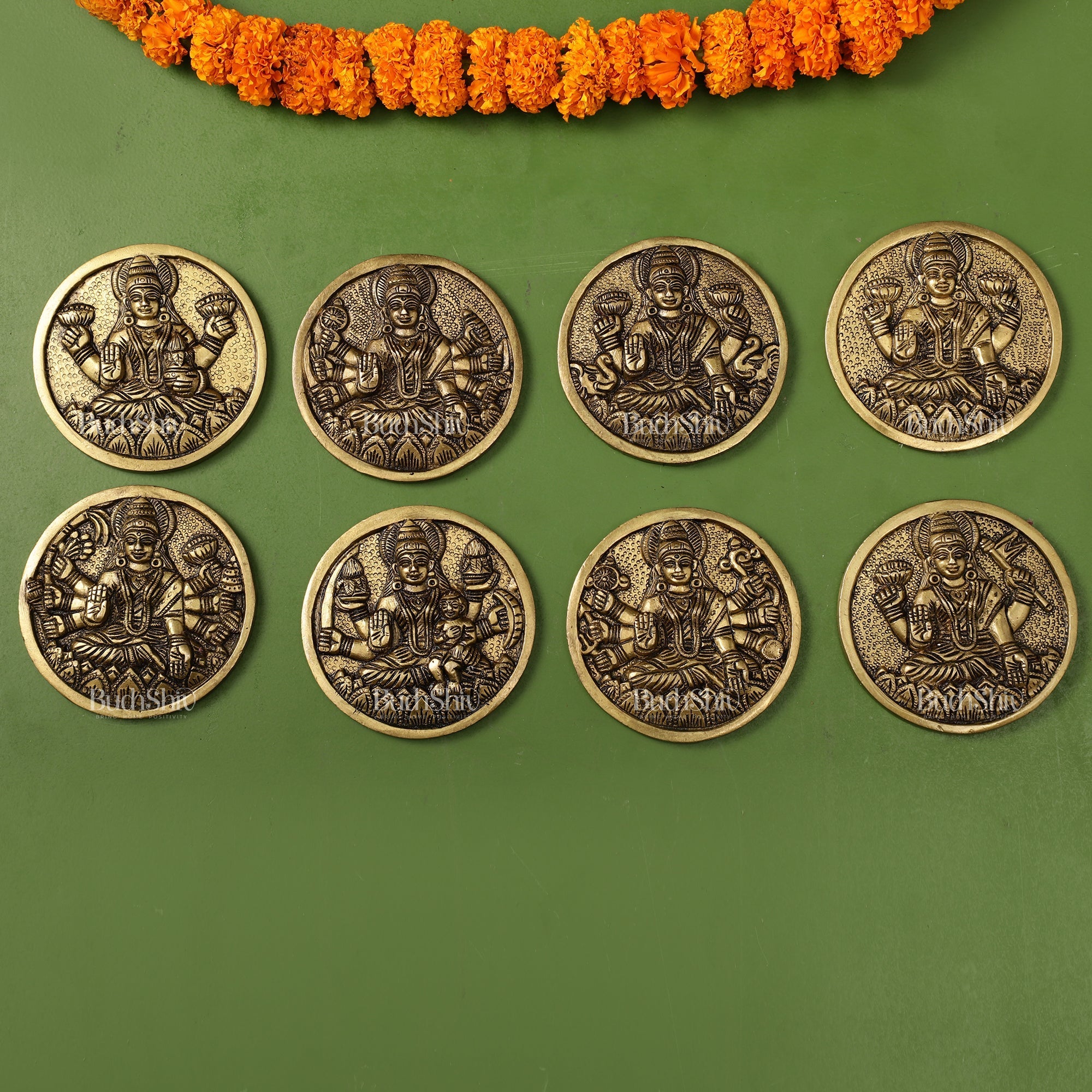 Brass Superfine Ashtalakshmi Round Wall Hangings Set - 4x4 inch