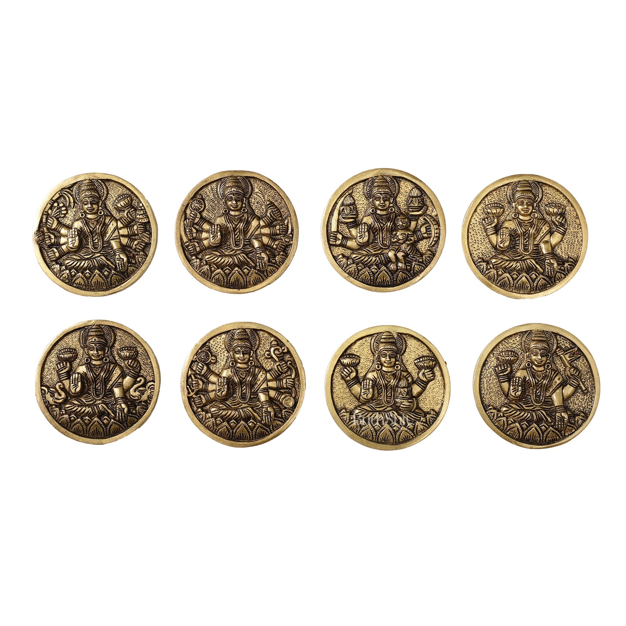 Brass Superfine Ashtalakshmi Round Wall Hangings Set - 4x4 inch