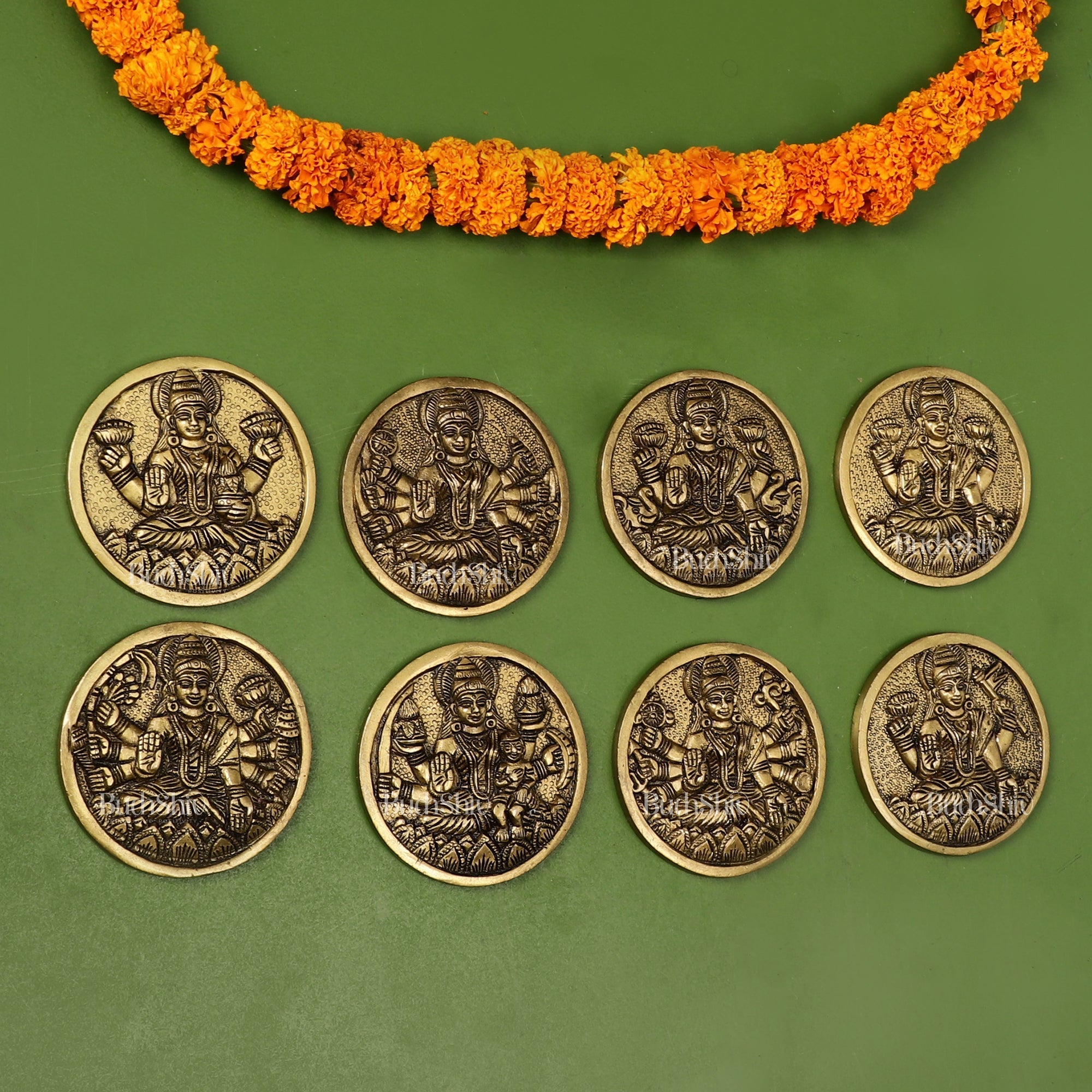 Brass Superfine Ashtalakshmi Round Wall Hangings Set - 4x4 inch