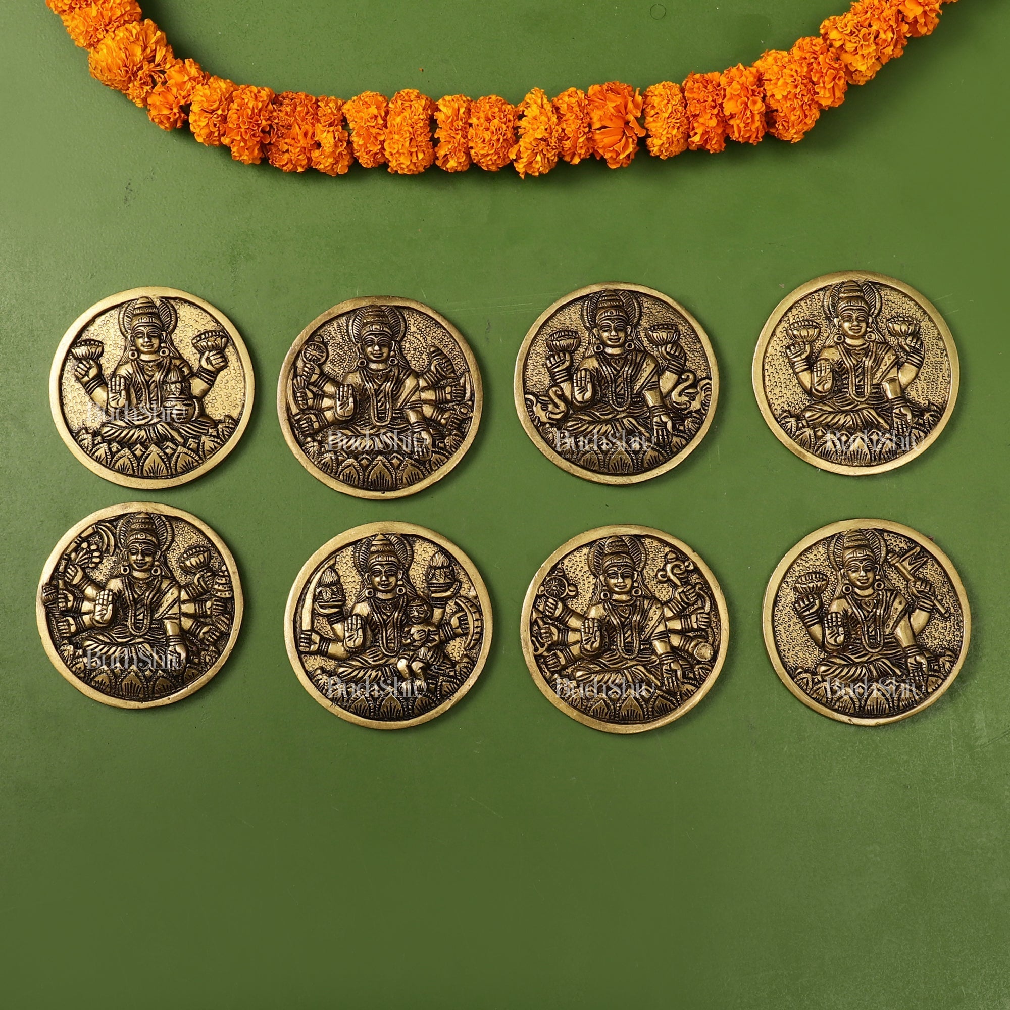 Brass Superfine Ashtalakshmi Round Wall Hangings Set - 4x4 inch