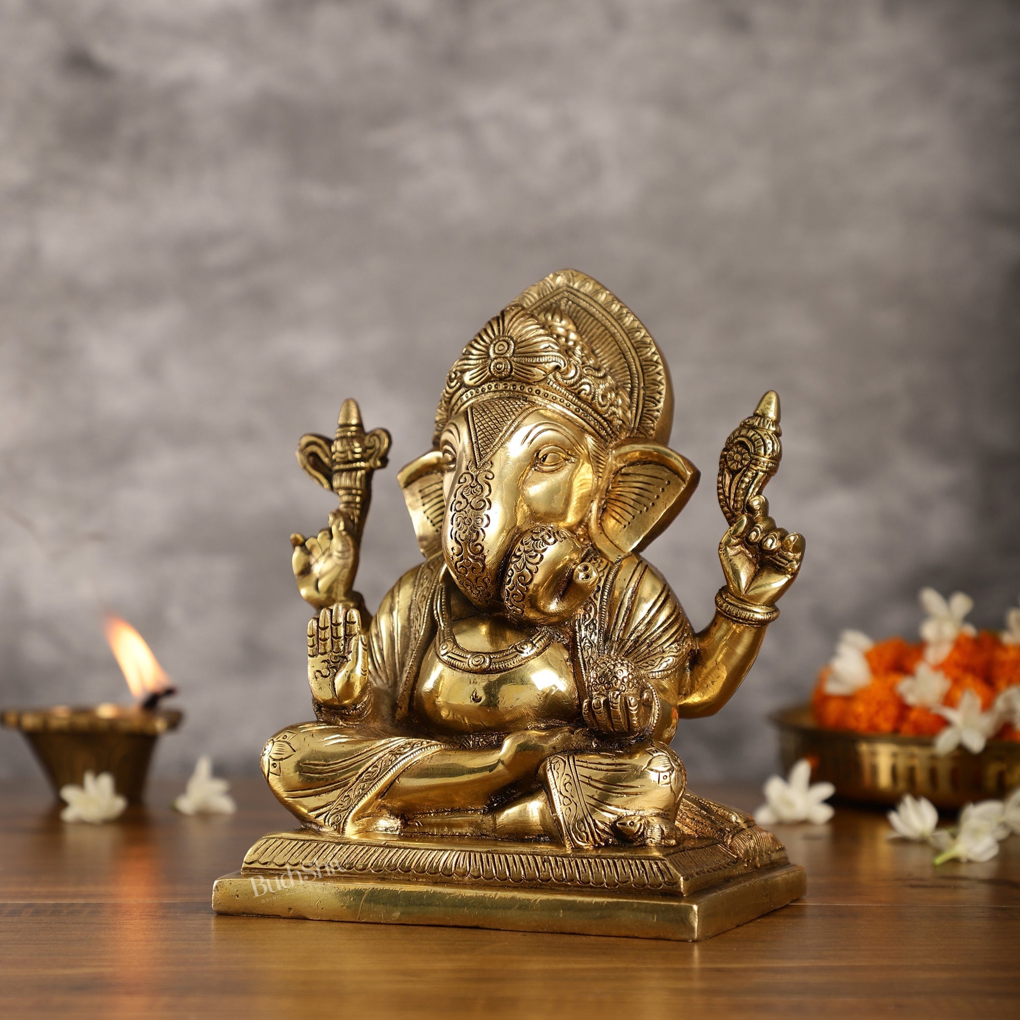 Brass Superfine Dagdusheth Ganapati Idol | Height 8.5 inch