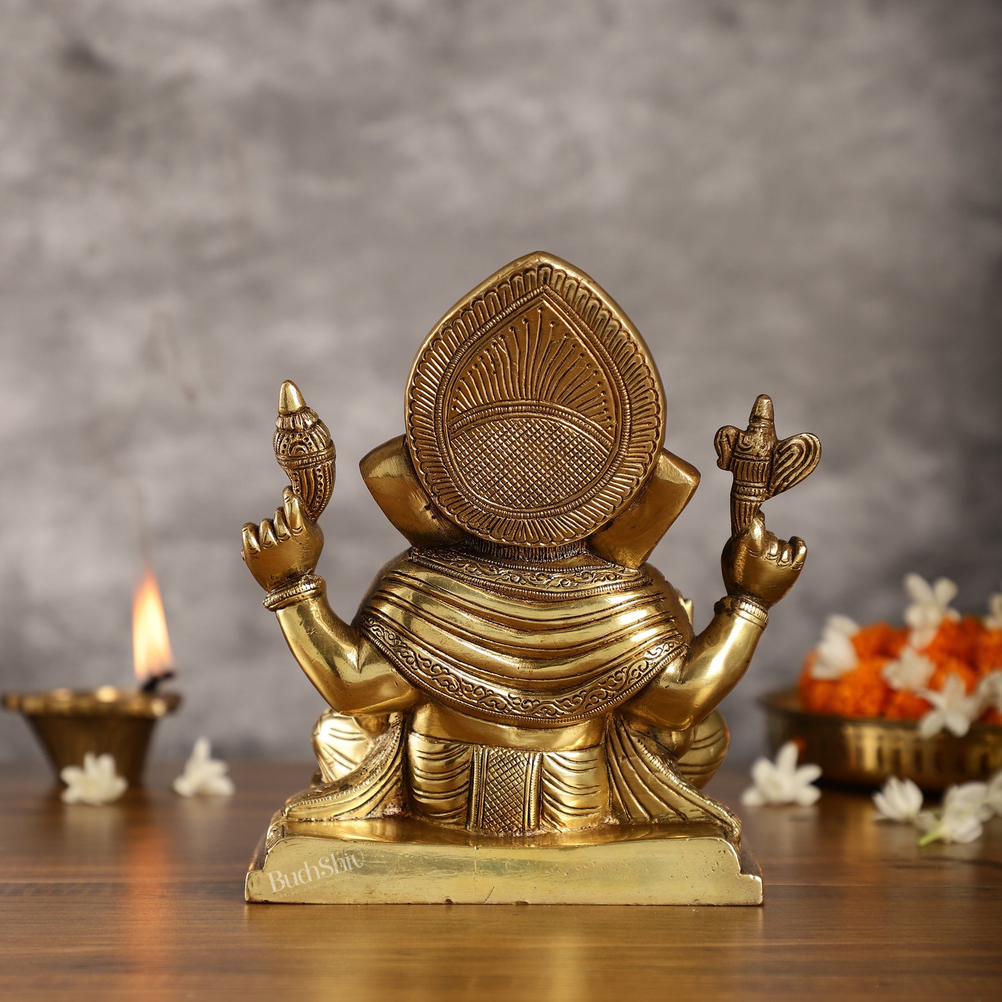 Brass Superfine Dagdusheth Ganapati Idol | Height 8.5 inch