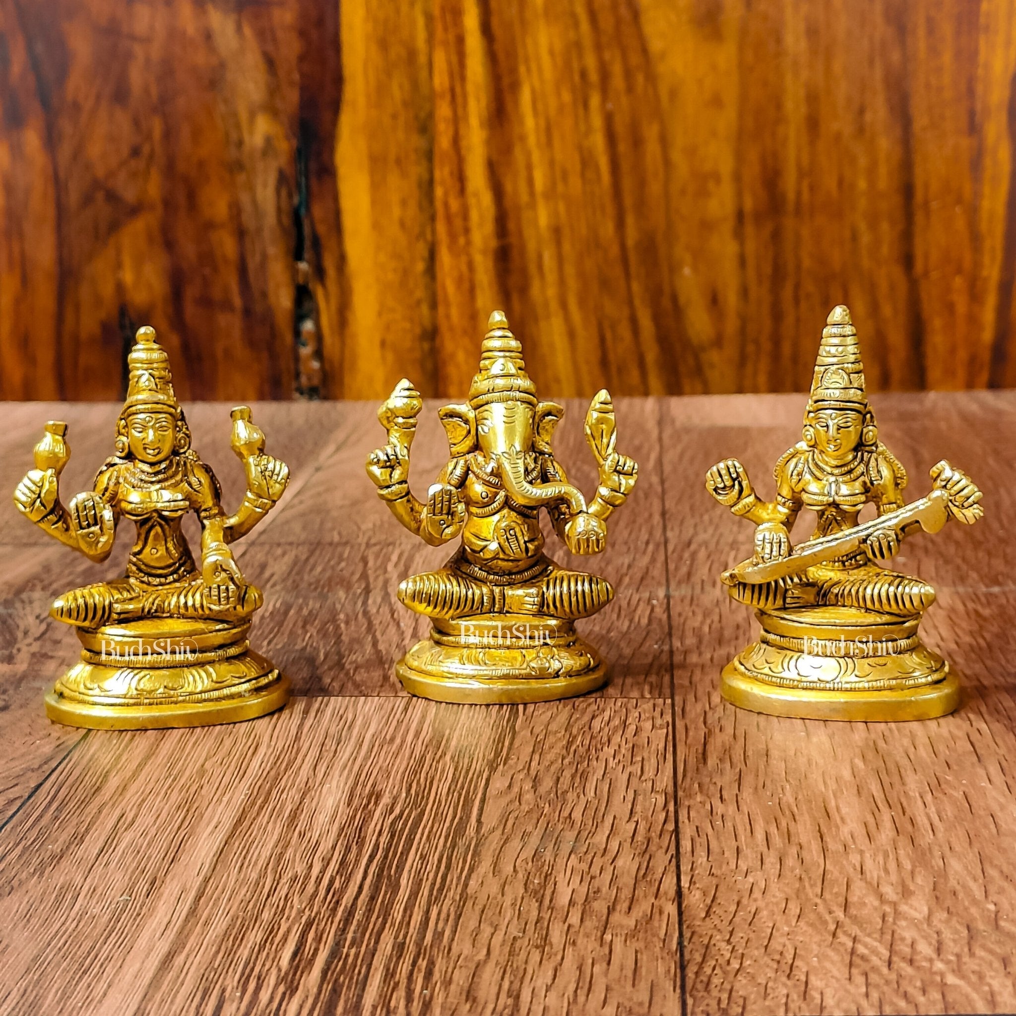 Brass Superfine Ganesh, Lakshmi, Saraswati Idols 3 inch