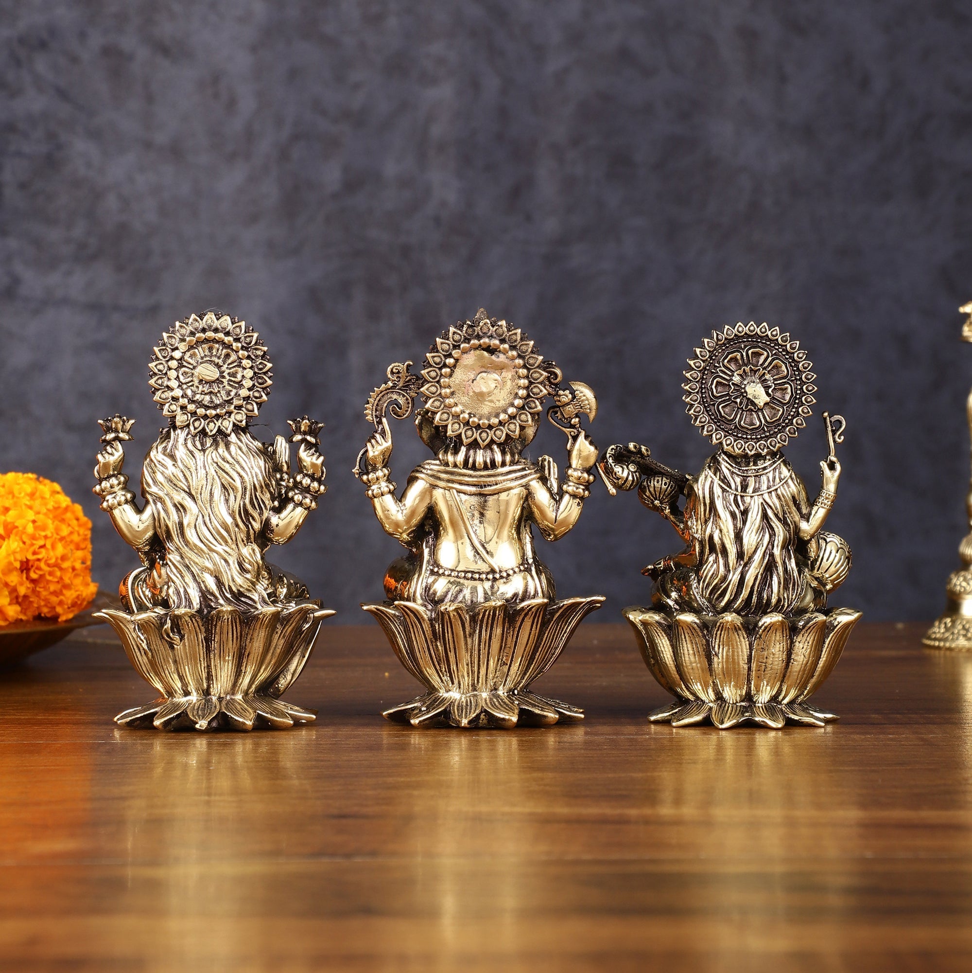 Brass Superfine Ganesh Lakshmi Saraswati Idols - 4 Inch
