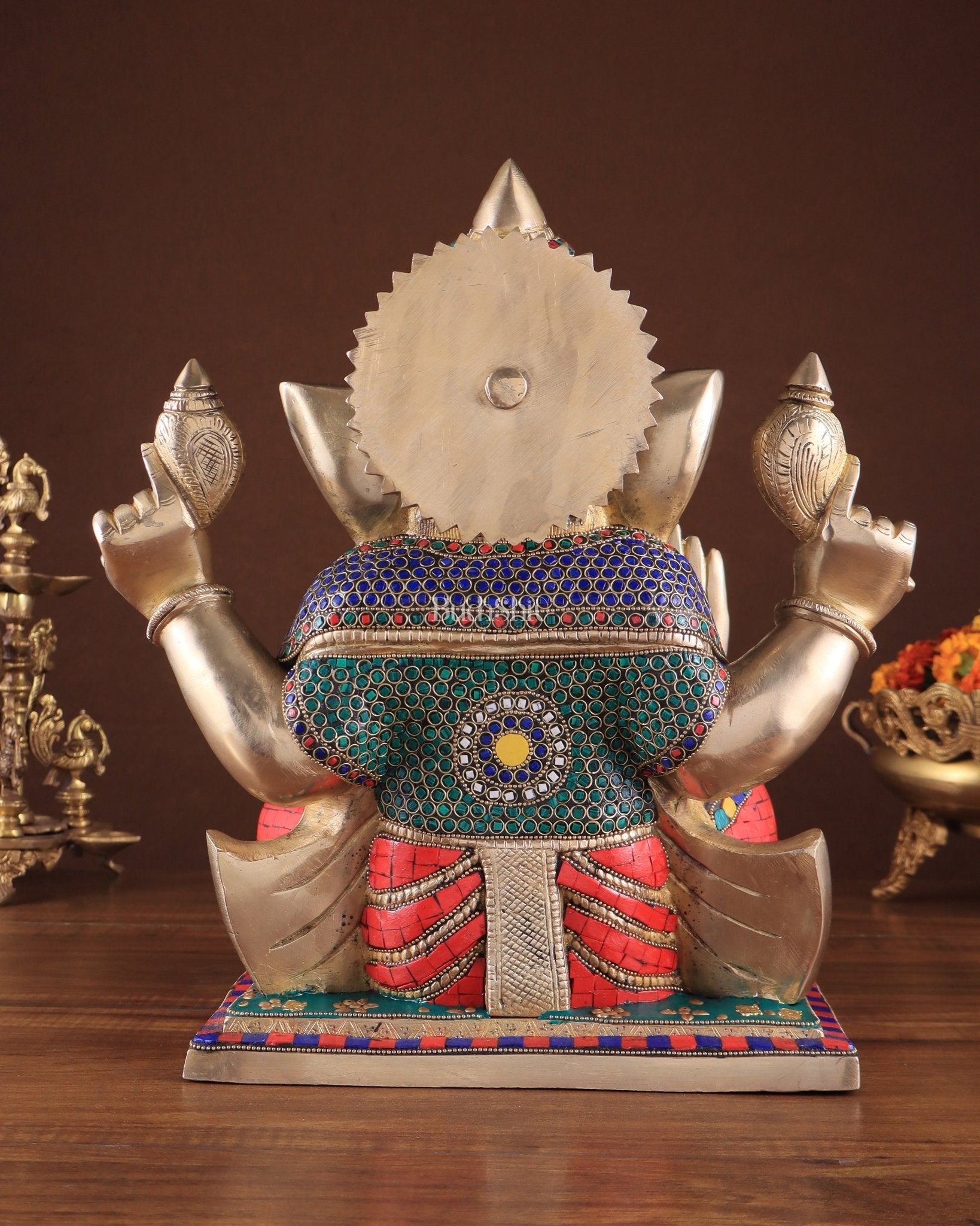 Brass Superfine Ganesha statue 15" meenakari Stonework