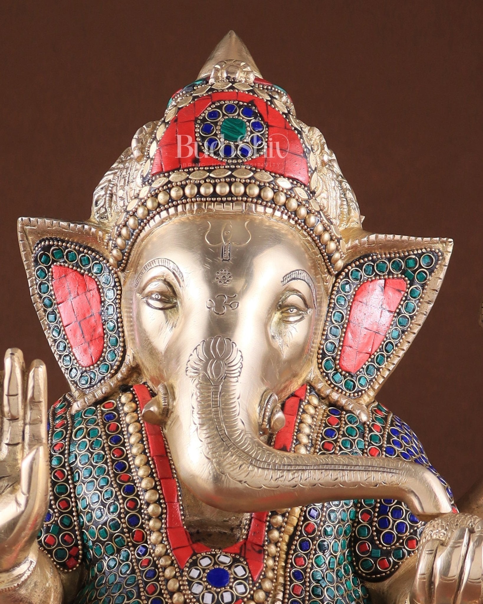 Brass Superfine Ganesha statue 15" meenakari Stonework