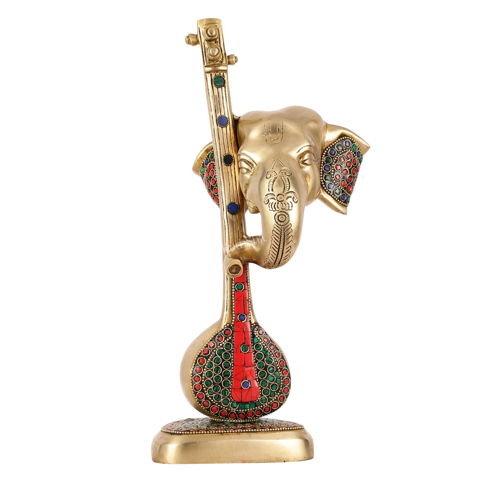 Brass Superfine Lord Ganesha with Sitar/Veena Table Accent Showpiece - 12 Inch